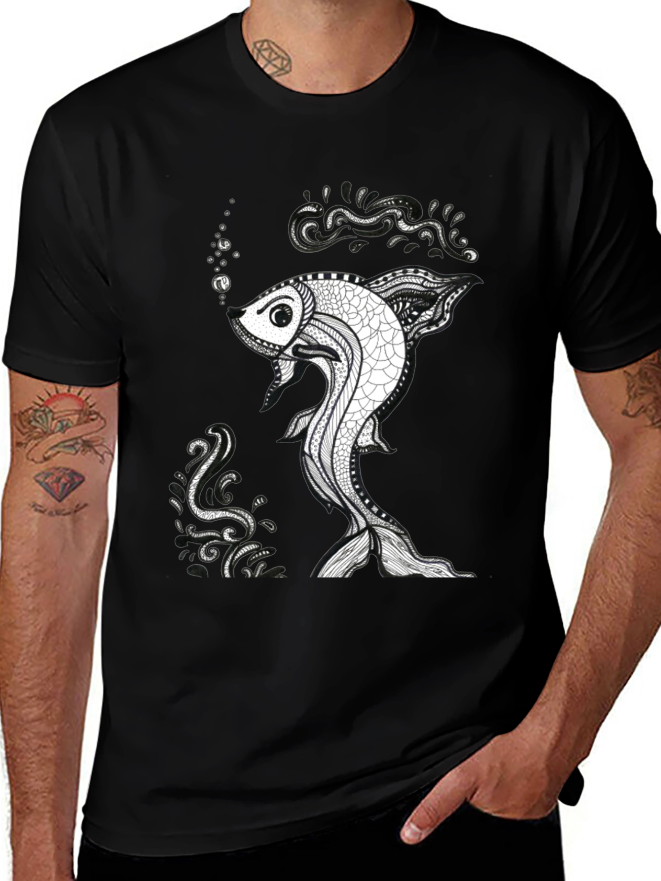 Variant 19 of Fish Graphic Black T-Shirt