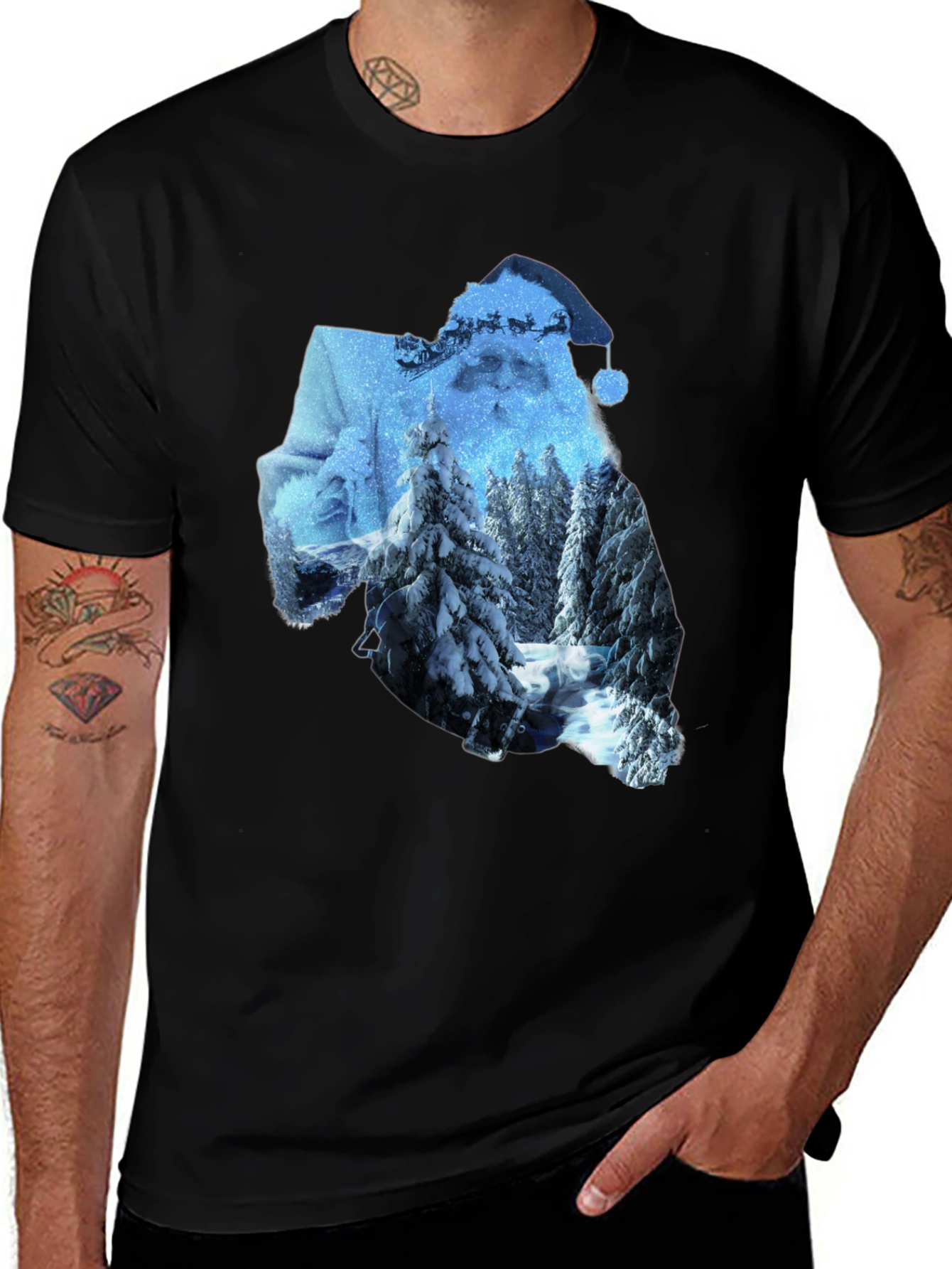 Black Santa Winter Scene Graphic Tee - Black main image