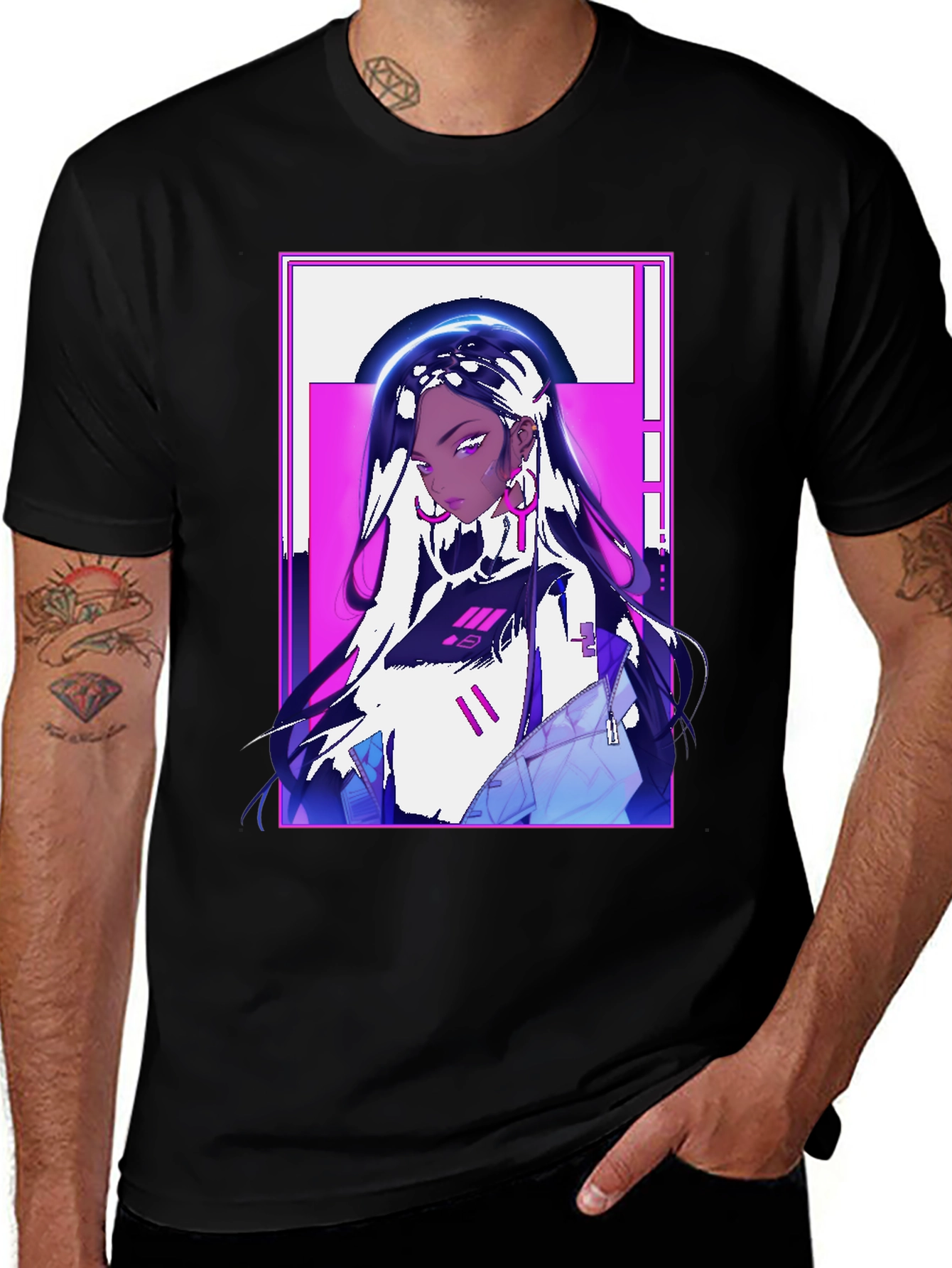Variant 4 of Anime Girl Graphic Print Black Tee