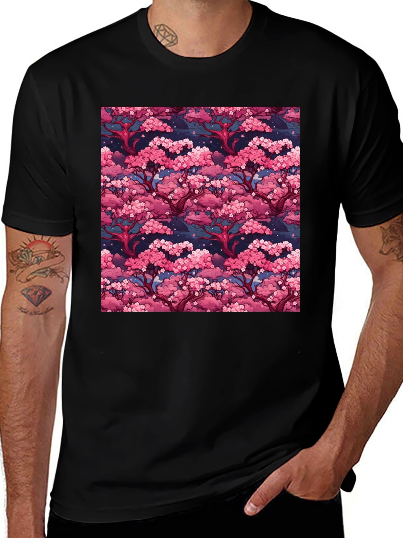 Variant 8 of Cherry Blossom Tree Art Black Graphic Tee