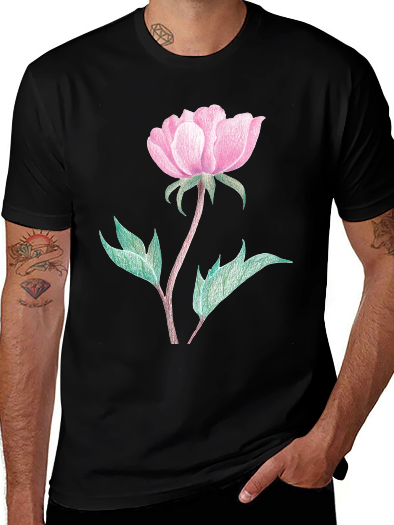 Variant 21 of Floral Print Tee - Pink Flower Design