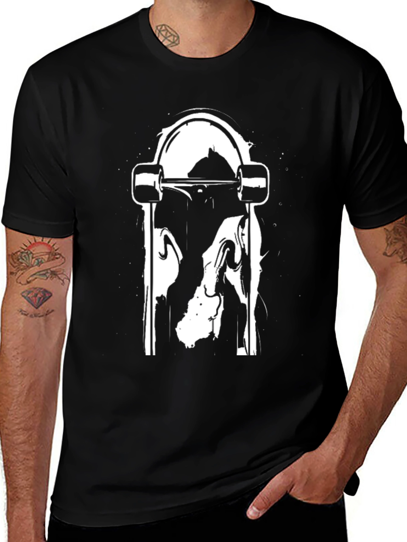 Variant 3 of Skateboard Graphic Tee - Black Cotton Casual Shirt