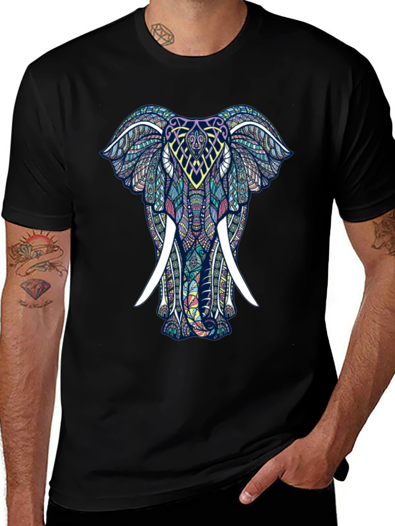 Variant 9 of Men's Black T-Shirt with Elephant Graphic Print
