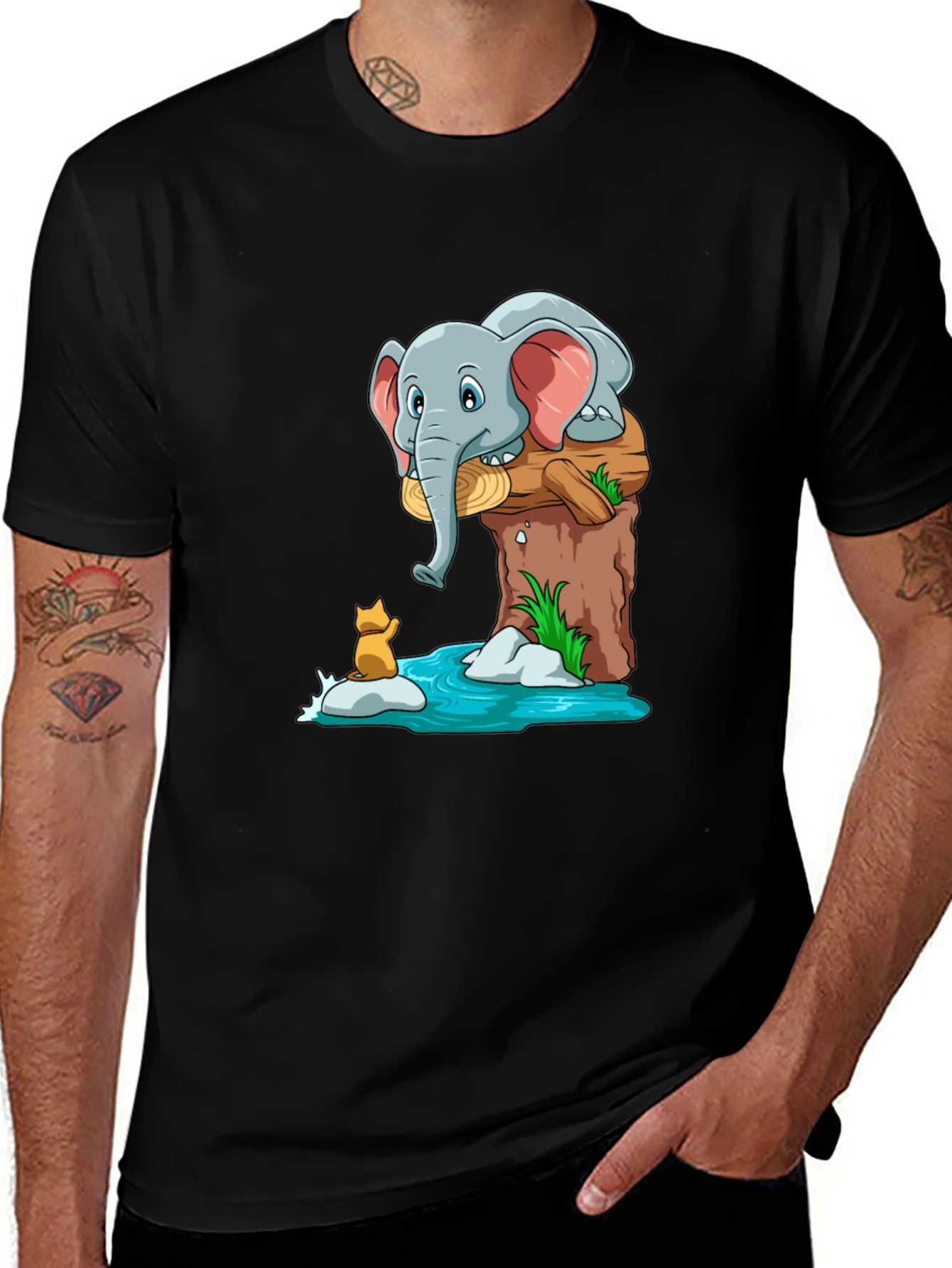 Variant 23 of Elephant and Fox Graphic T-Shirt - Cute Cartoon Design