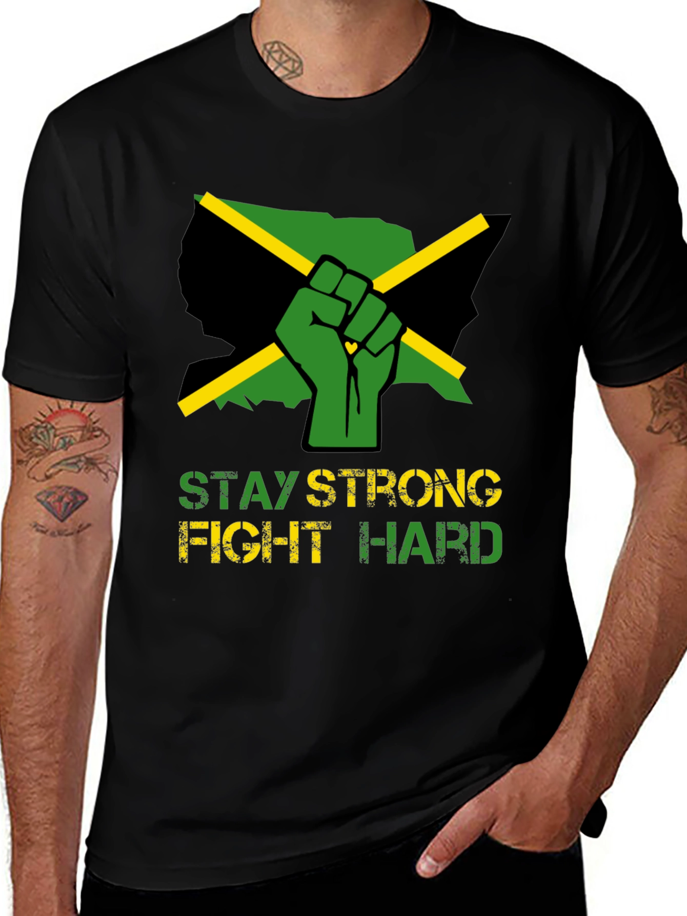 Stay Strong Fight Hard Jamaica Fist T-Shirt