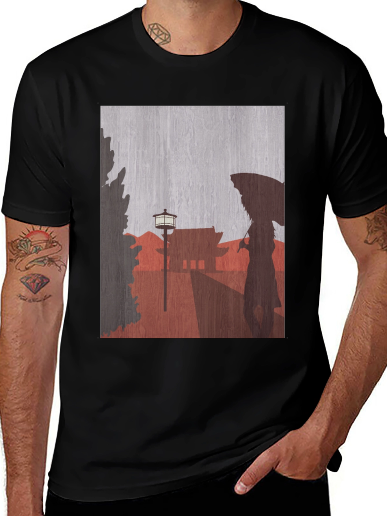 Variant 20 of Rainy Day Silhouette Graphic Tee - Stylish Black T-Shirt