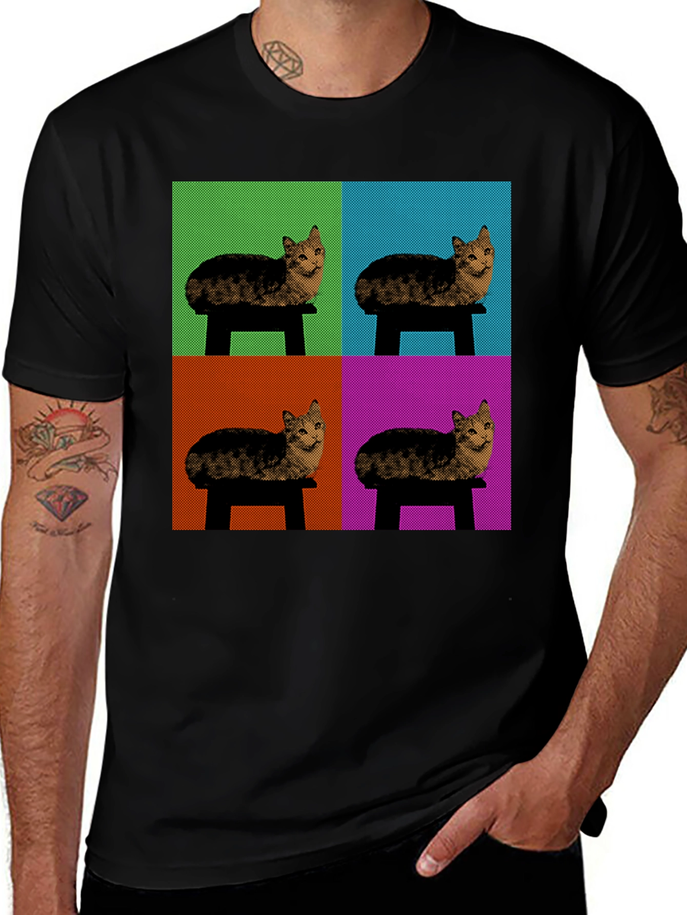 Variant 14 of Pop Art Cat T-Shirt - Modern Graphic Tee