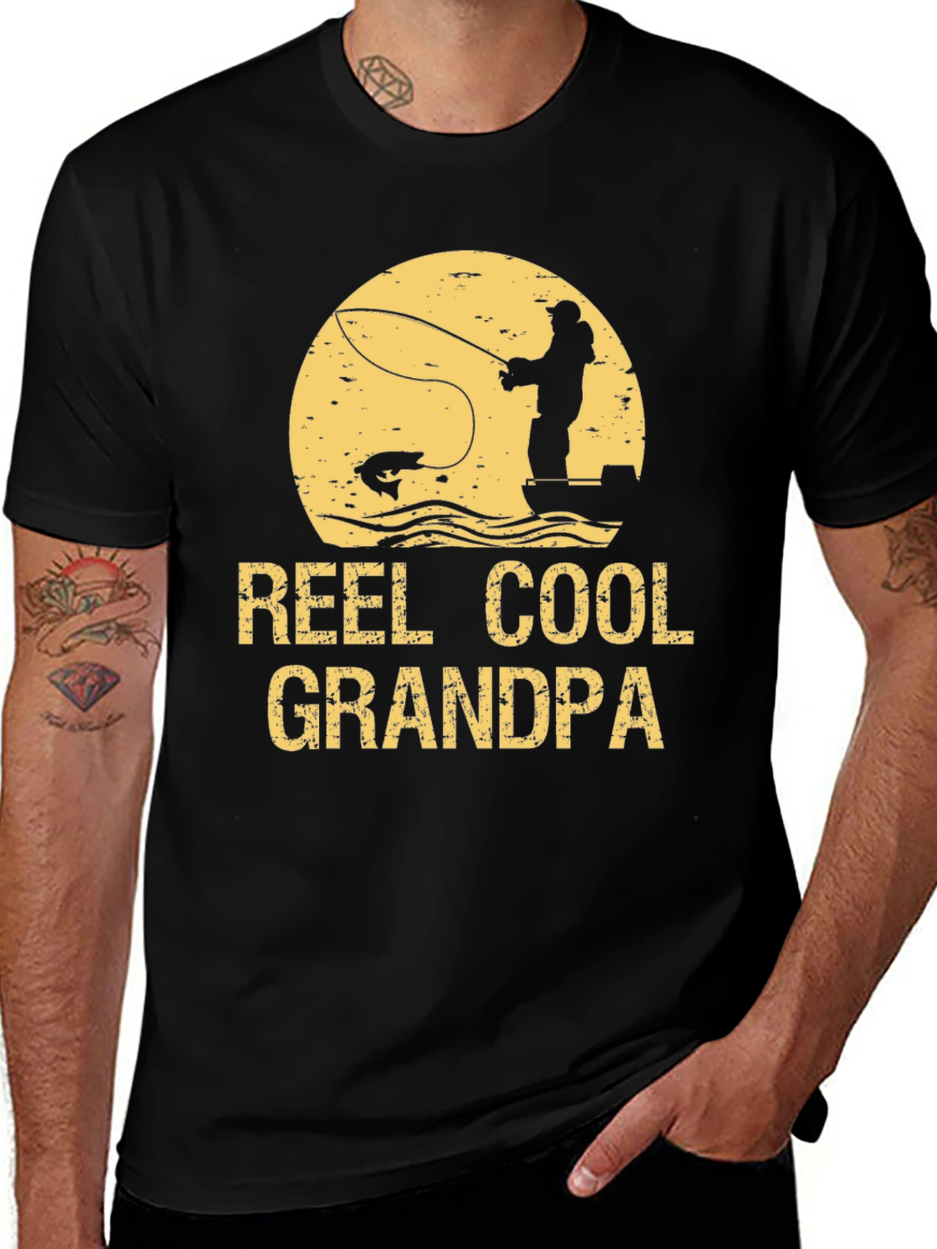 Variant 28 of Reel Cool Grandpa Black Graphic T-Shirt