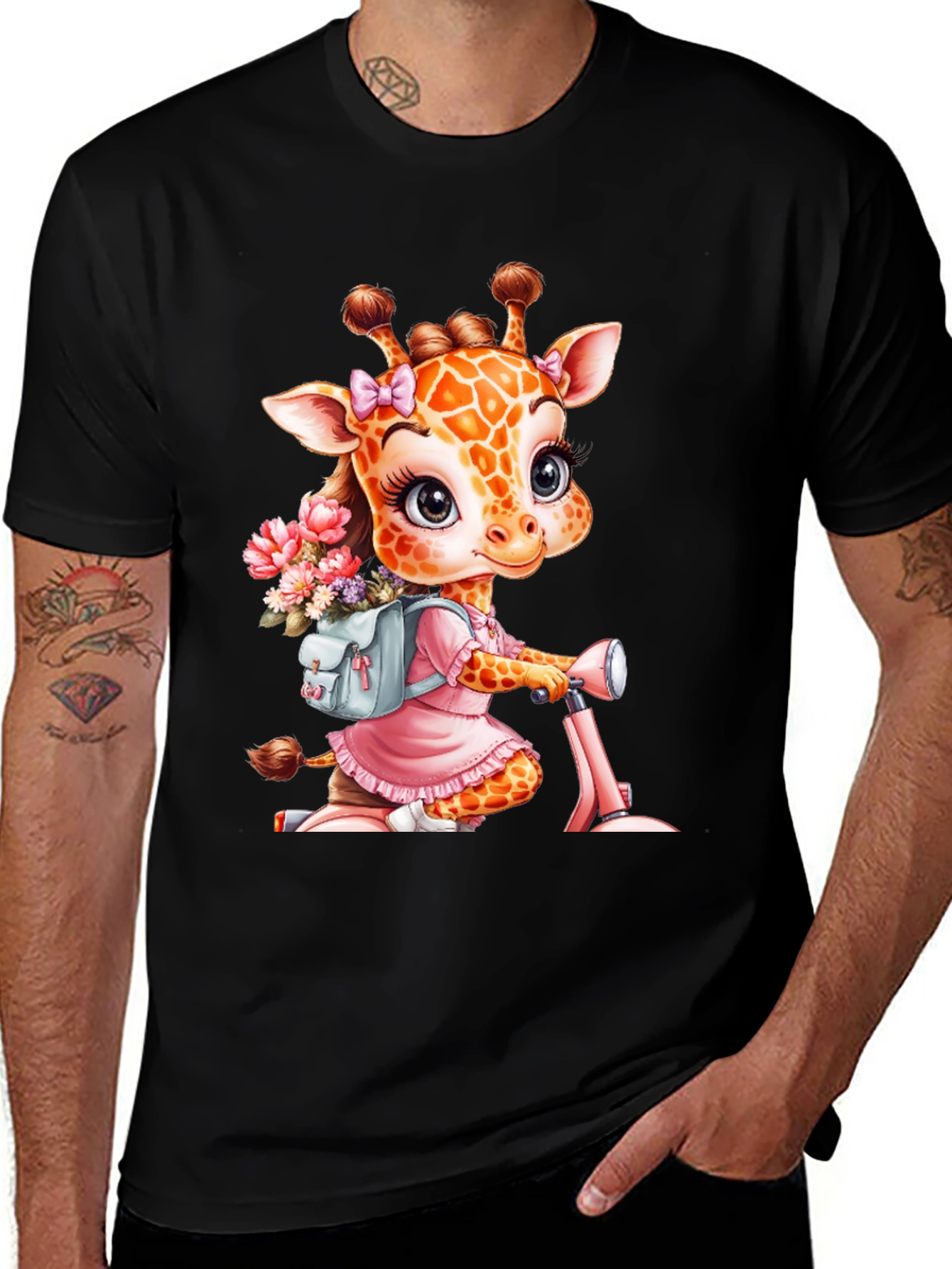 Variant 19 of Giraffe on Scooter Graphic Tee - Cute Animal T-Shirt