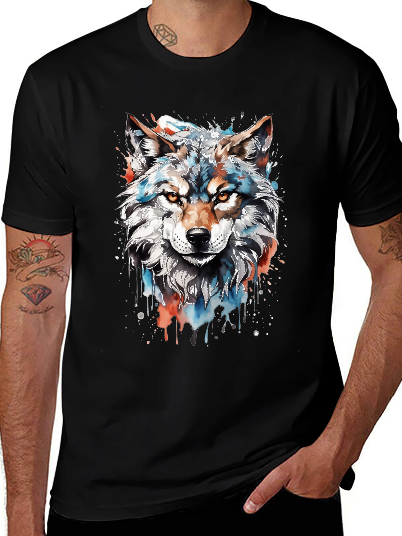 Variant 30 of Watercolor Wolf Graphic Tee - Cool Animal Art T-Shirt