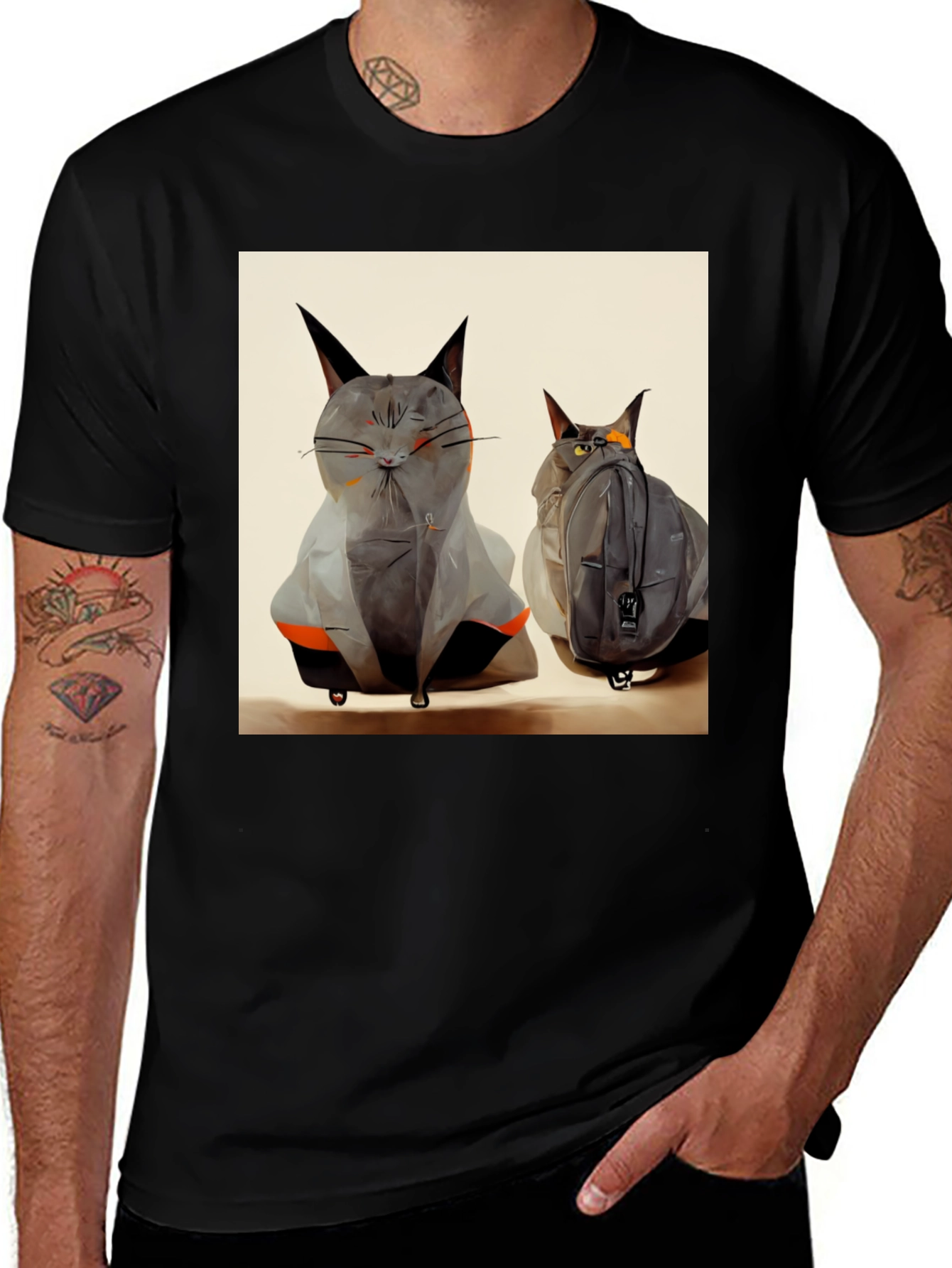 Cat Luggage Graphic Tee - Travel in Style