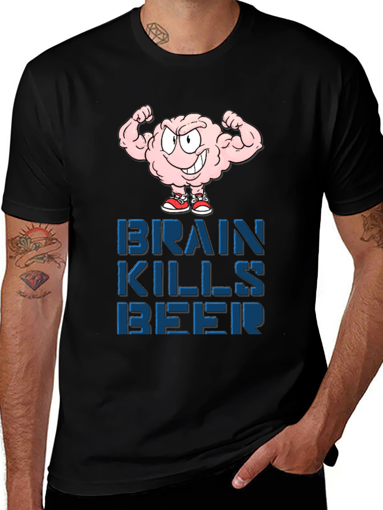 Variant 18 of Brain Kills Beer Graphic Tee - Funny Workout Shirt