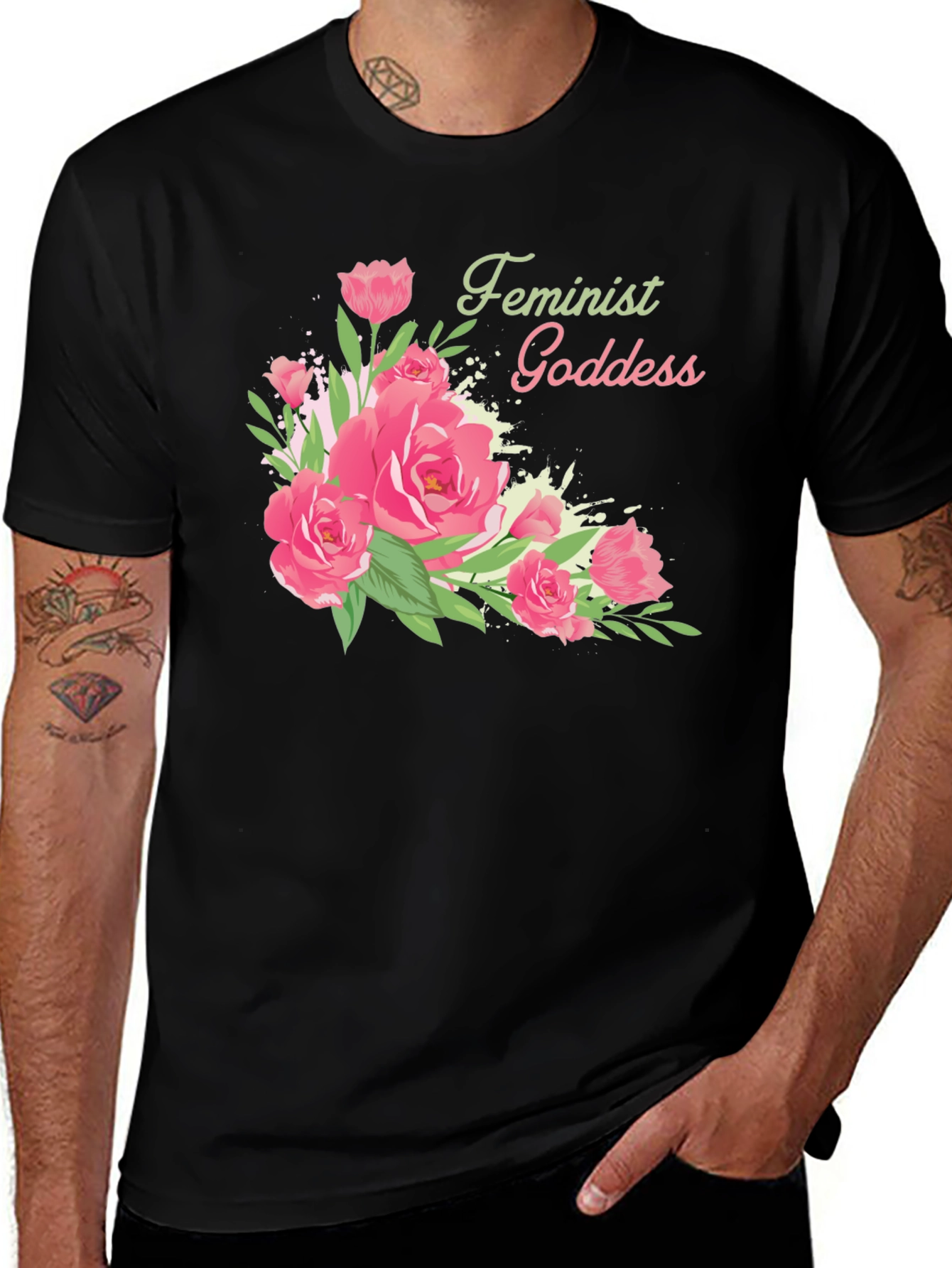 Variant 7 of Feminist Goddess Floral Black T-Shirt