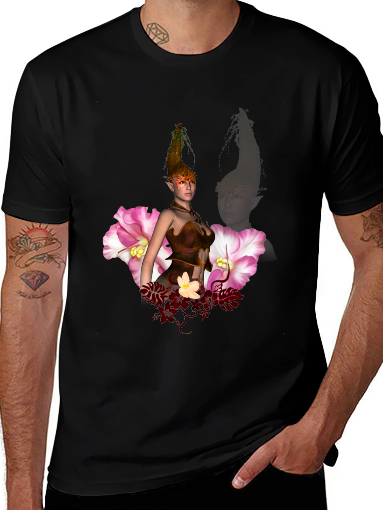 Variant 4 of Mystic Elf Graphic Print Black T-Shirt