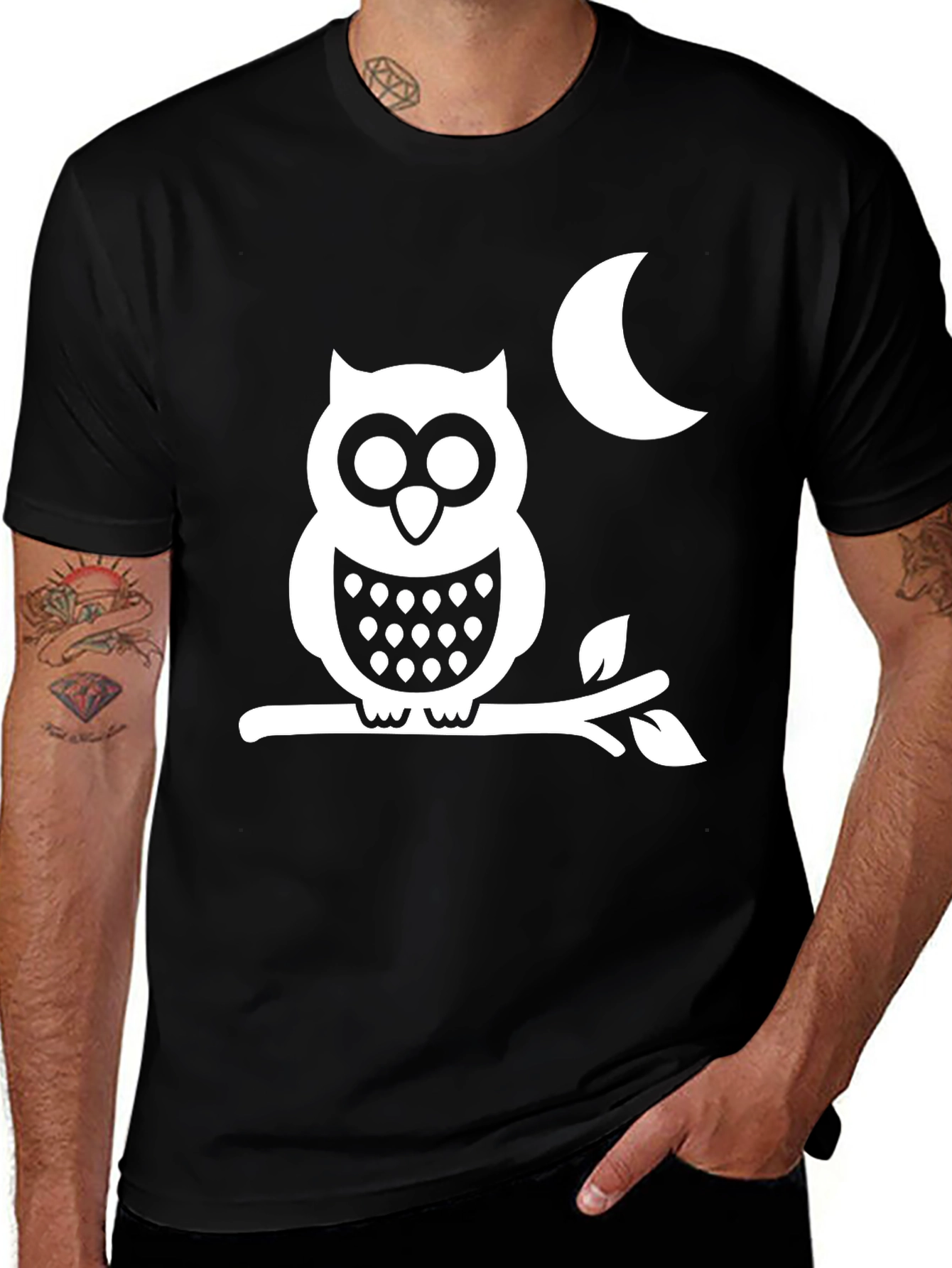 Variant 14 of Owl & Moon Graphic Tee - Black Cotton Casual Shirt