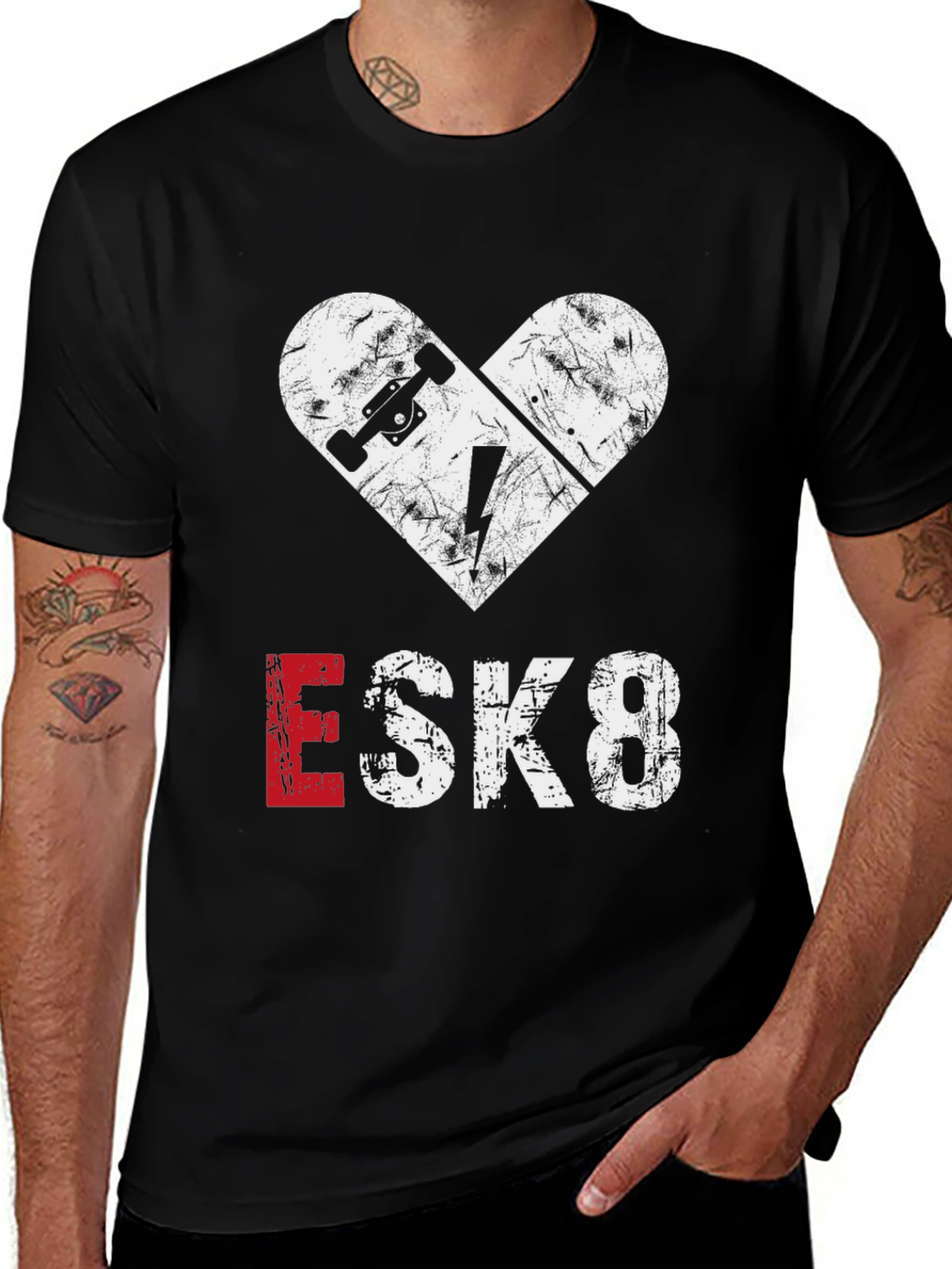 Variant 27 of ESK8 Skateboard Heart Graphic Tee - Cool Casual Shirt