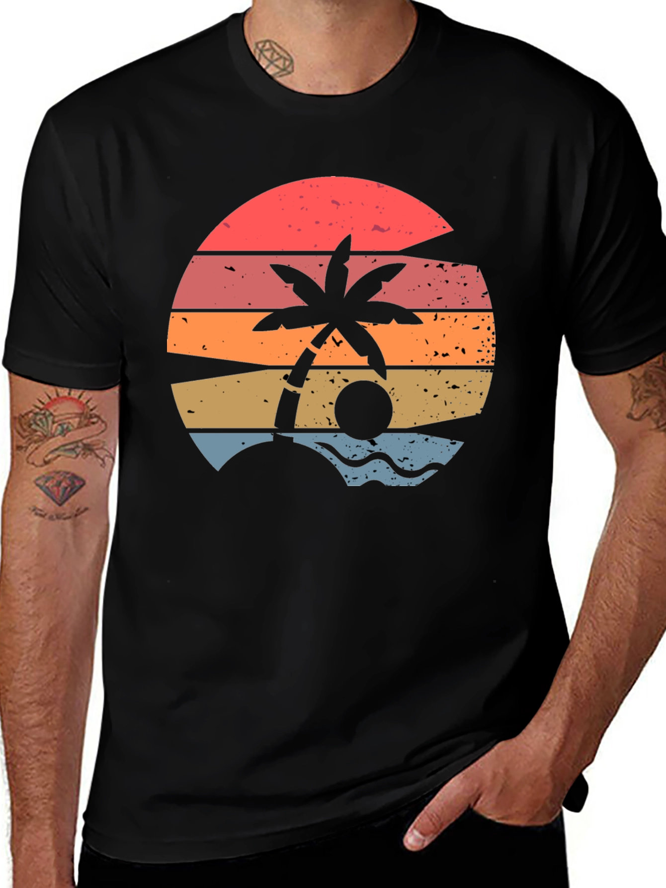Variant 15 of Retro Sunset Palm Tree Graphic Tee