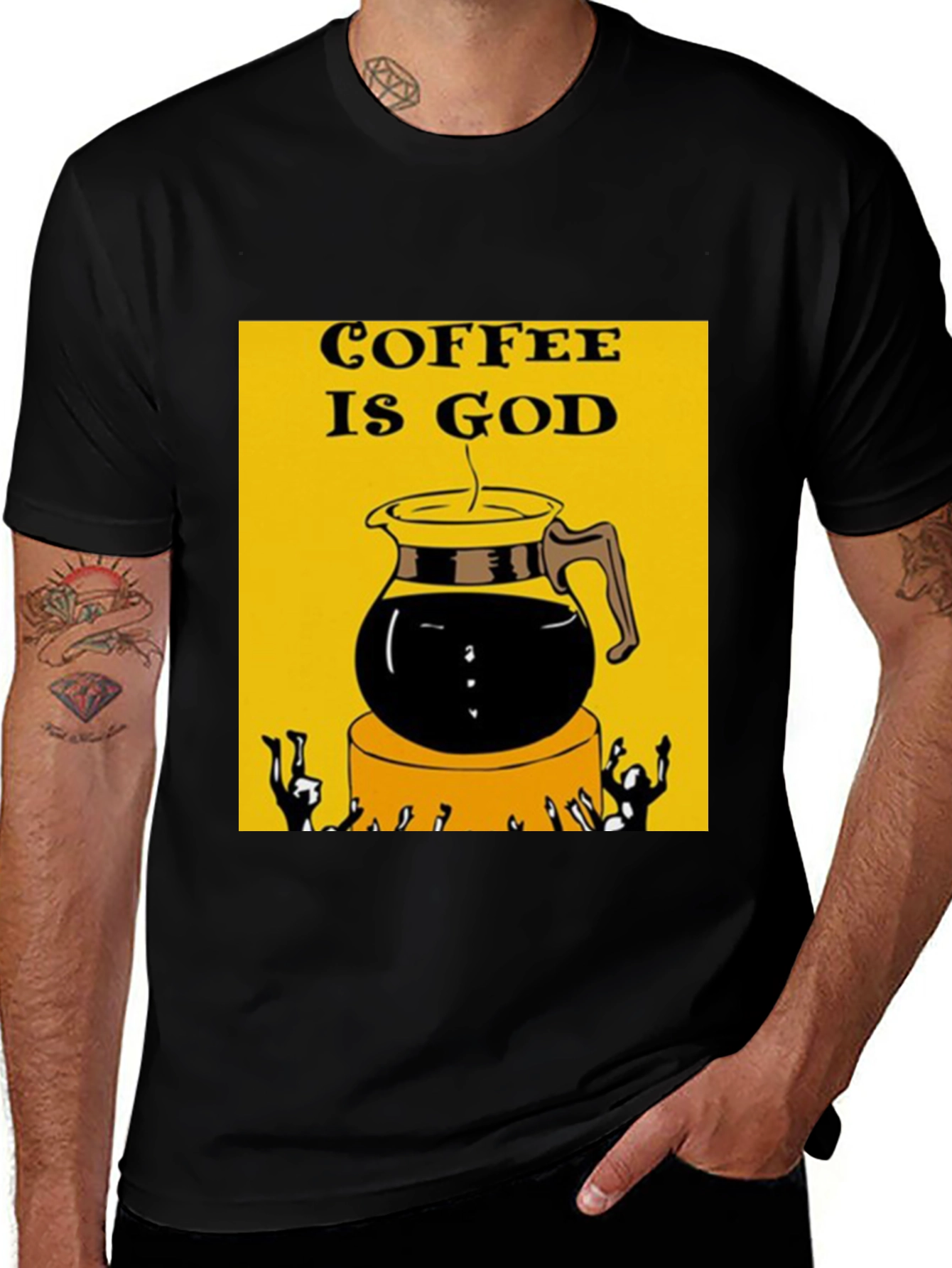 Variant 8 of Coffee is God Graphic T-Shirt - Black