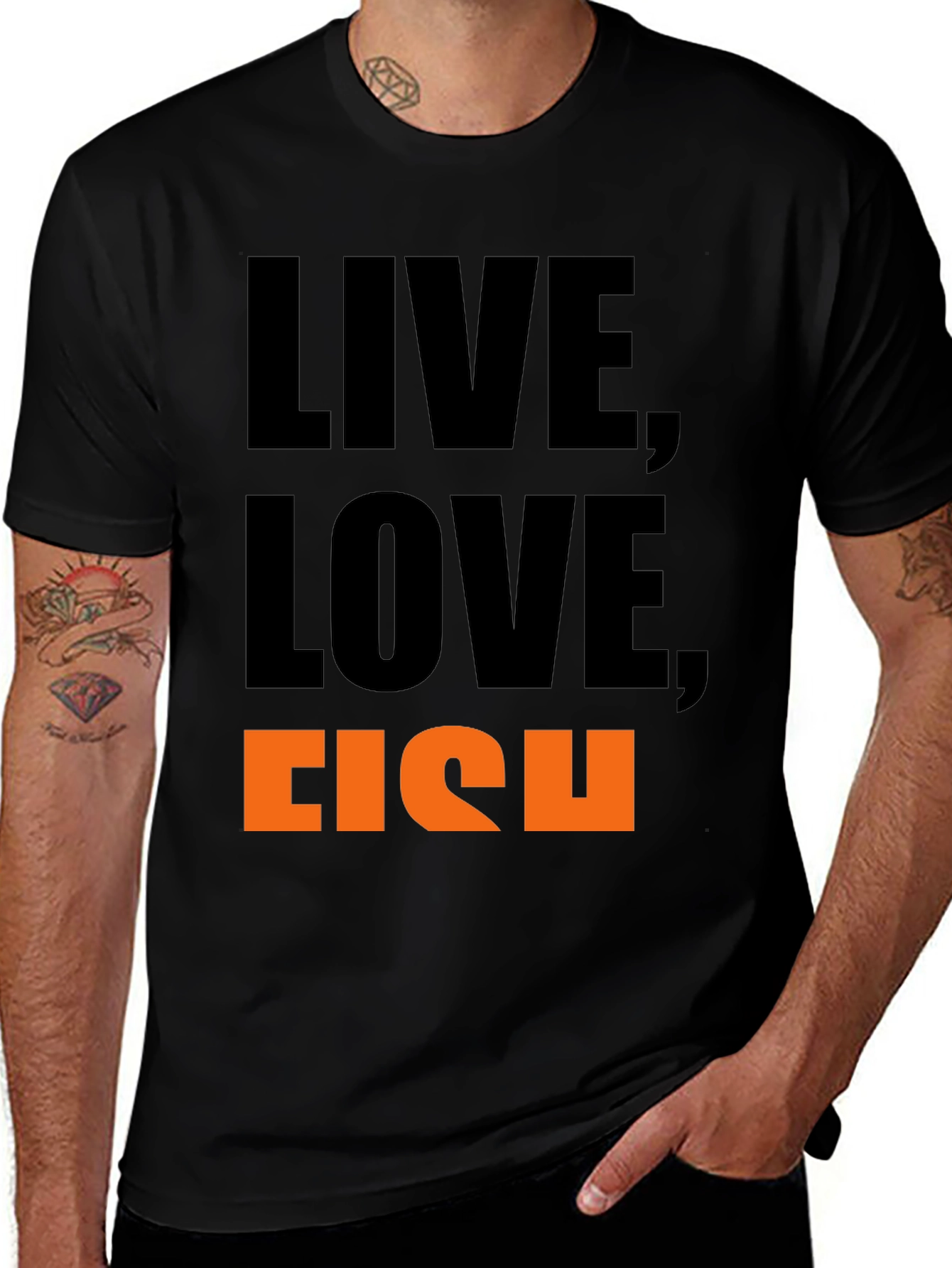 Variant 15 of Live, Love, Fish Graphic Tee - Black