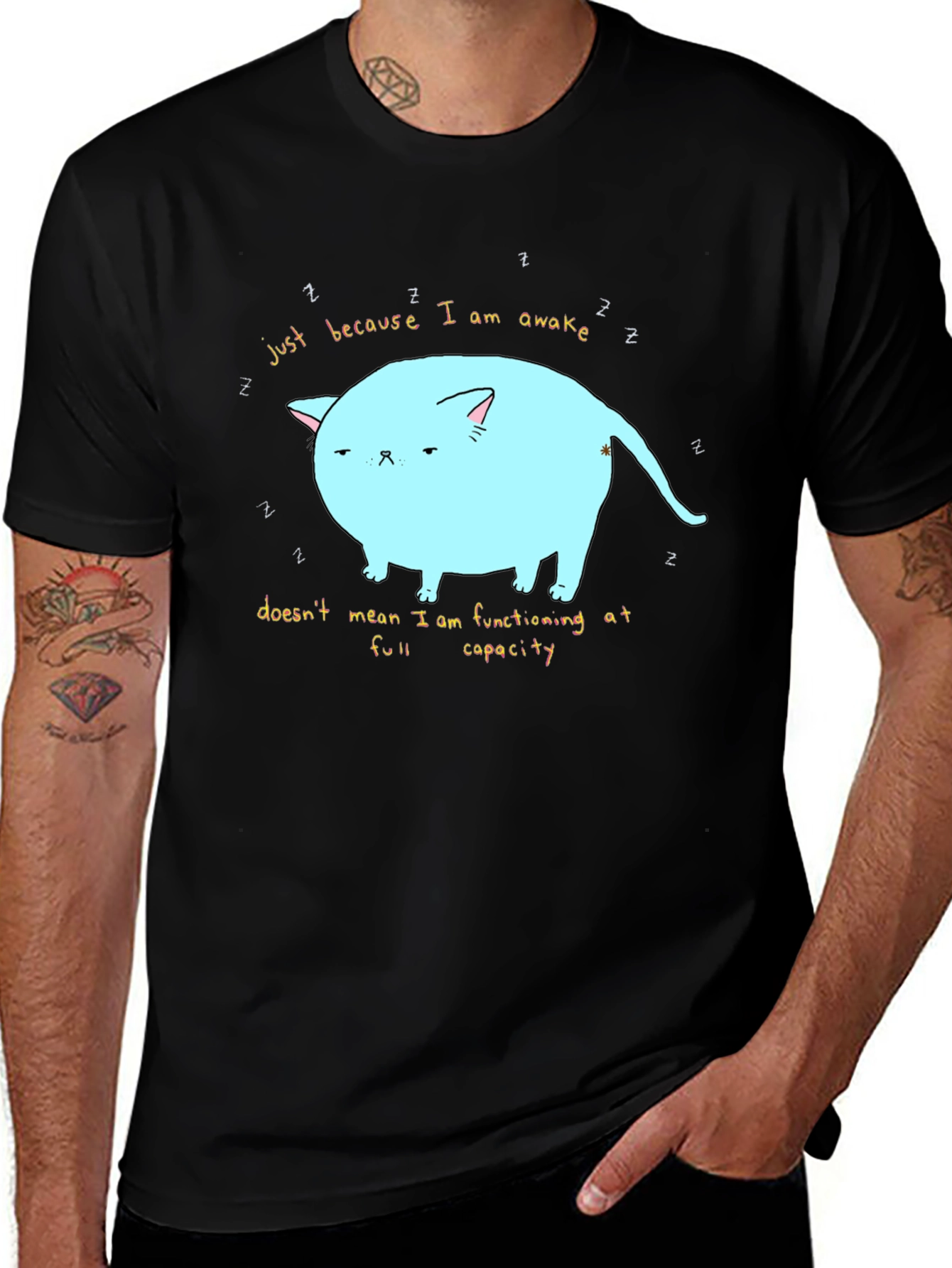 Variant 15 of Just Awake Cat T-Shirt - Funny Lazy Cat Tee
