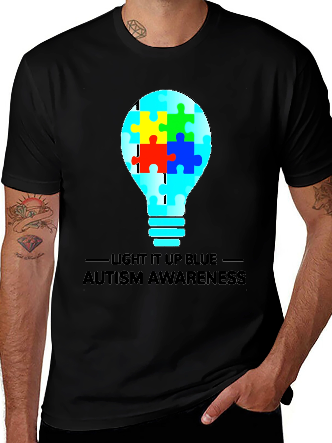 Autism Awareness Light Bulb Graphic Tee - Black