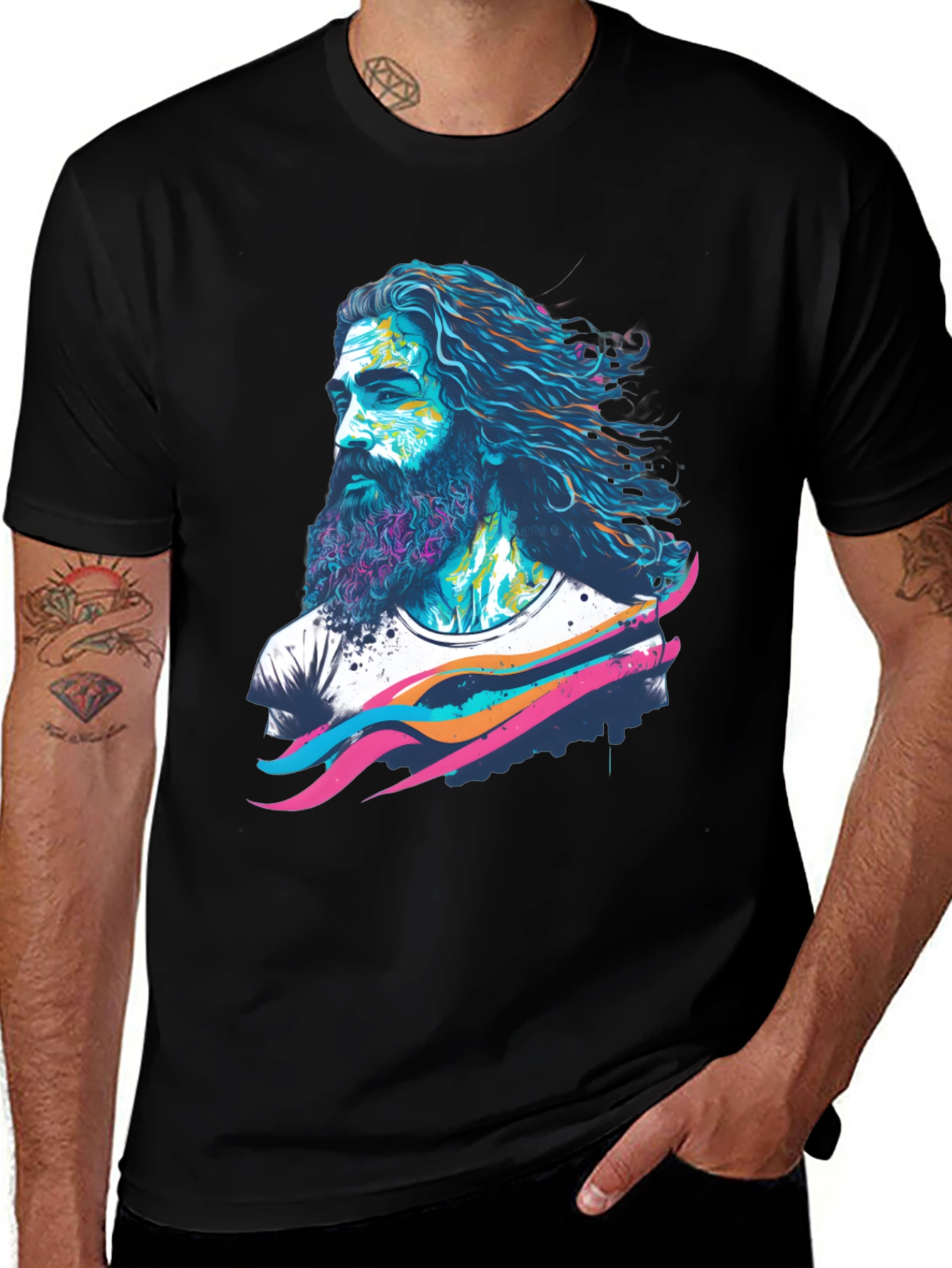 Variant 27 of Colorful Artistic Man Graphic Black T-Shirt