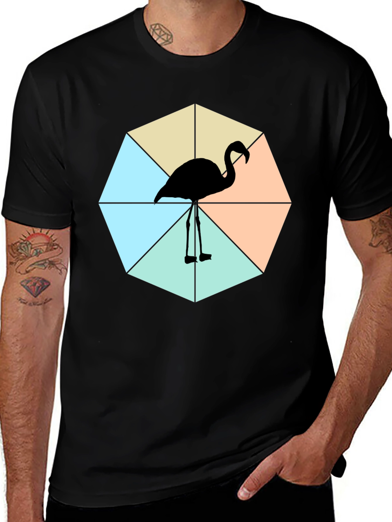 Black Trendy Flamingo Graphic Tee - Casual Black Shirt main image