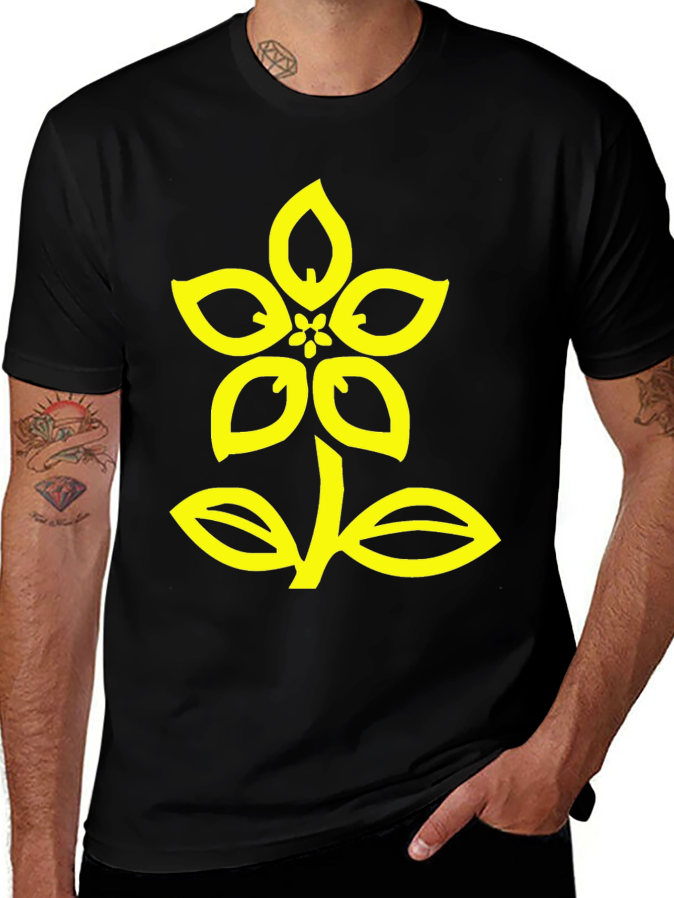 Variant 27 of Black T-Shirt with Yellow Flower Design
