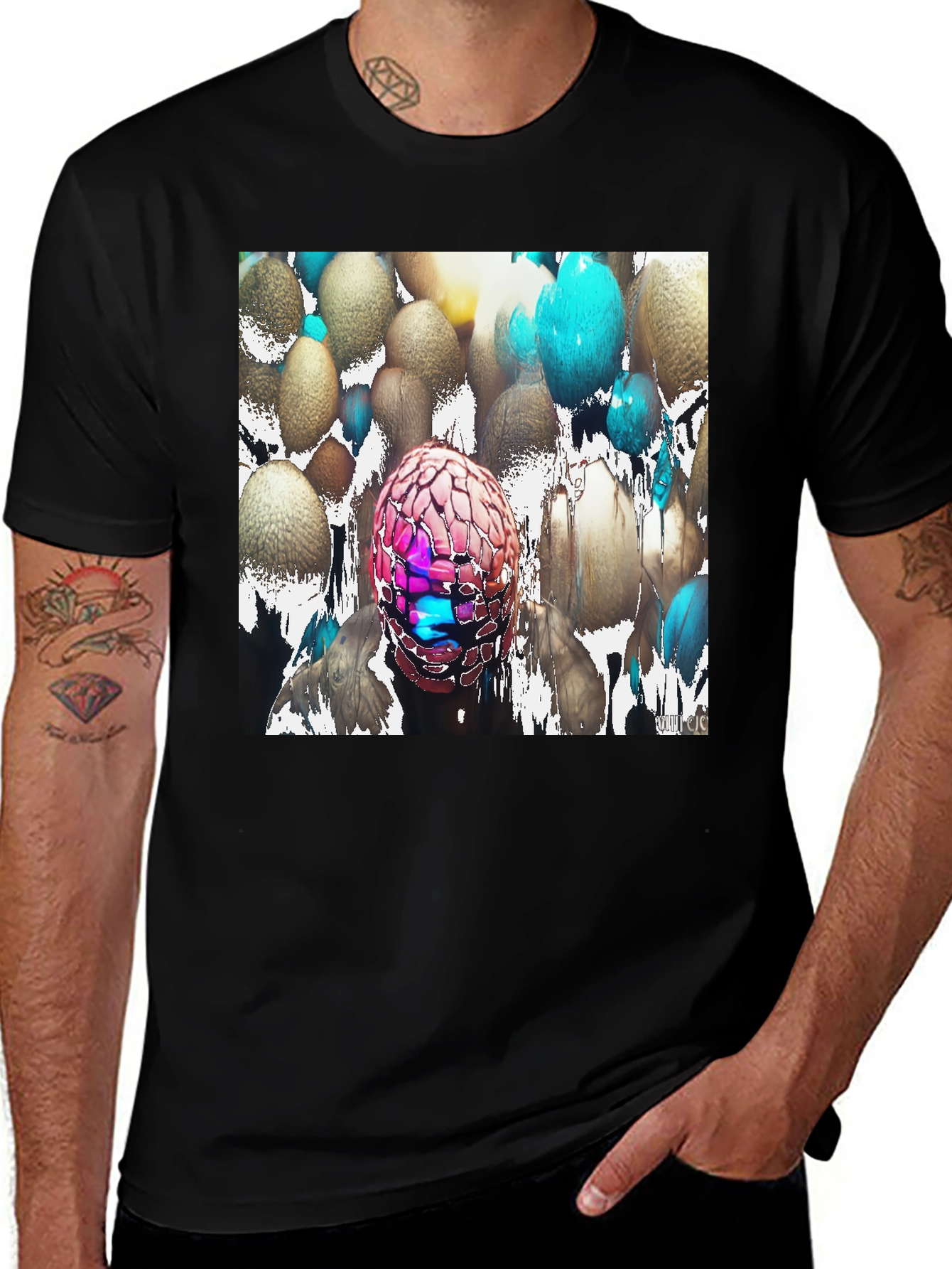 Variant 20 of Abstract Mushroom Print Black T-Shirt