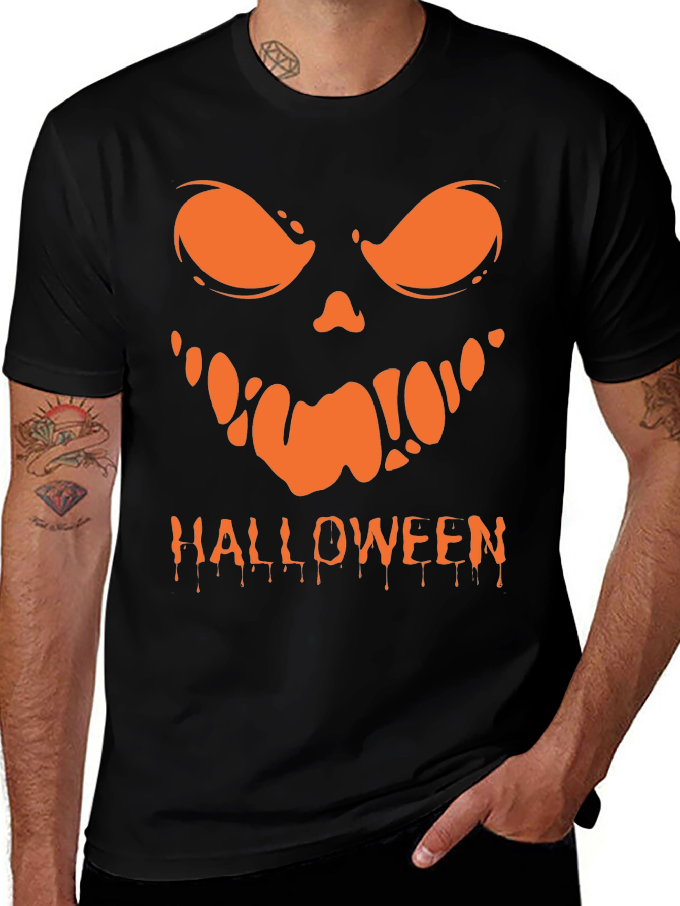 Halloween Pumpkin Face Graphic Tee - Spooky Black T-Shirt