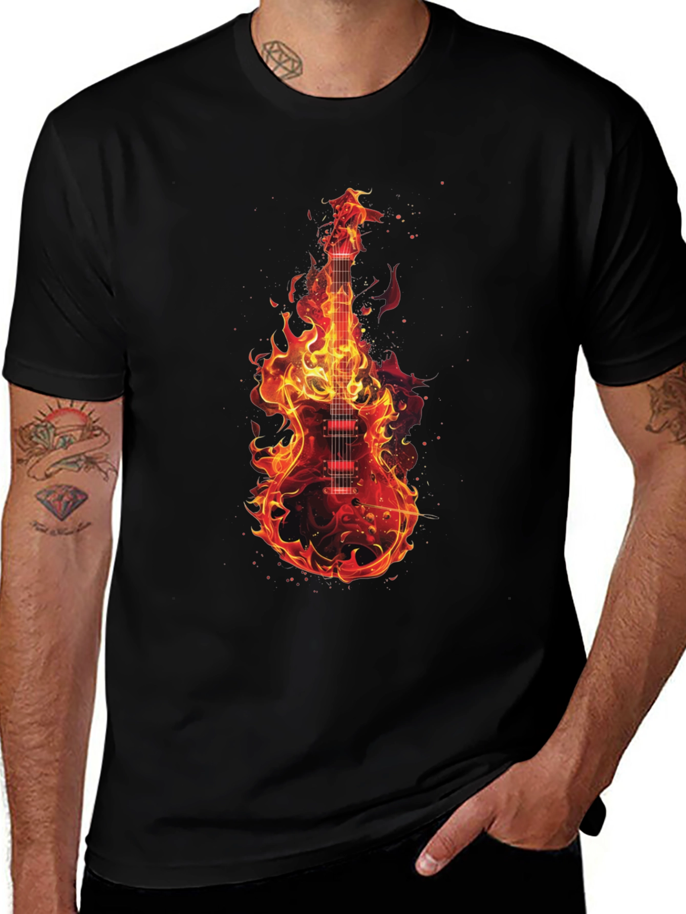 Variant 9 of Flaming Guitar Graphic T-Shirt - Rock On!