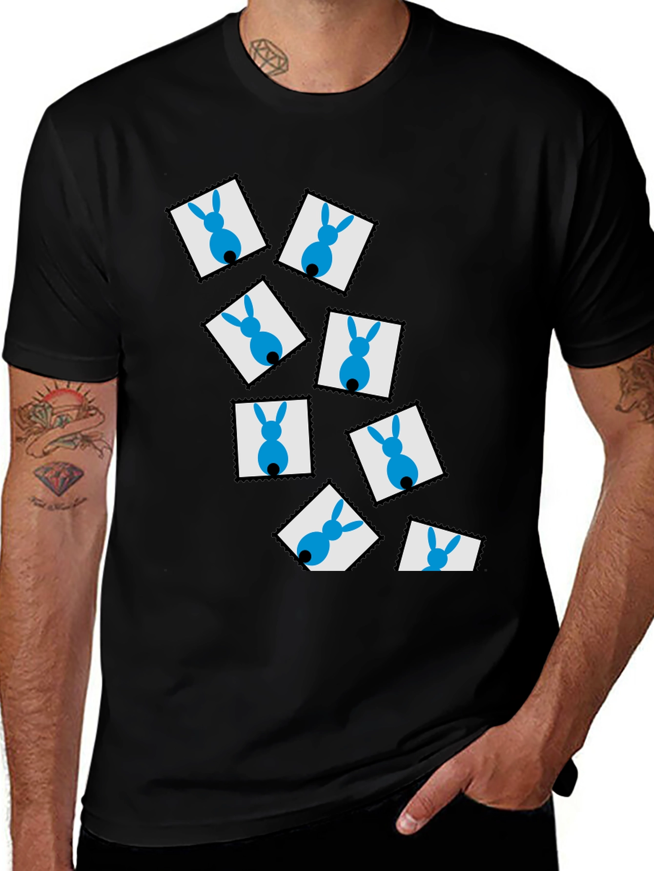 Novelty Bunny Stamp Black T-Shirt