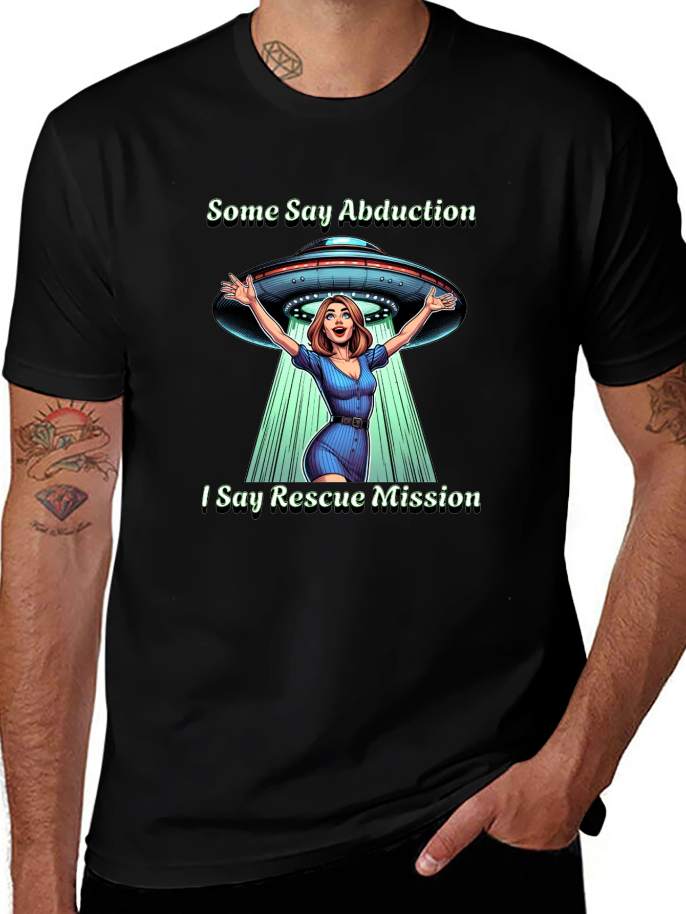 Black Rescue Mission UFO T-Shirt main image