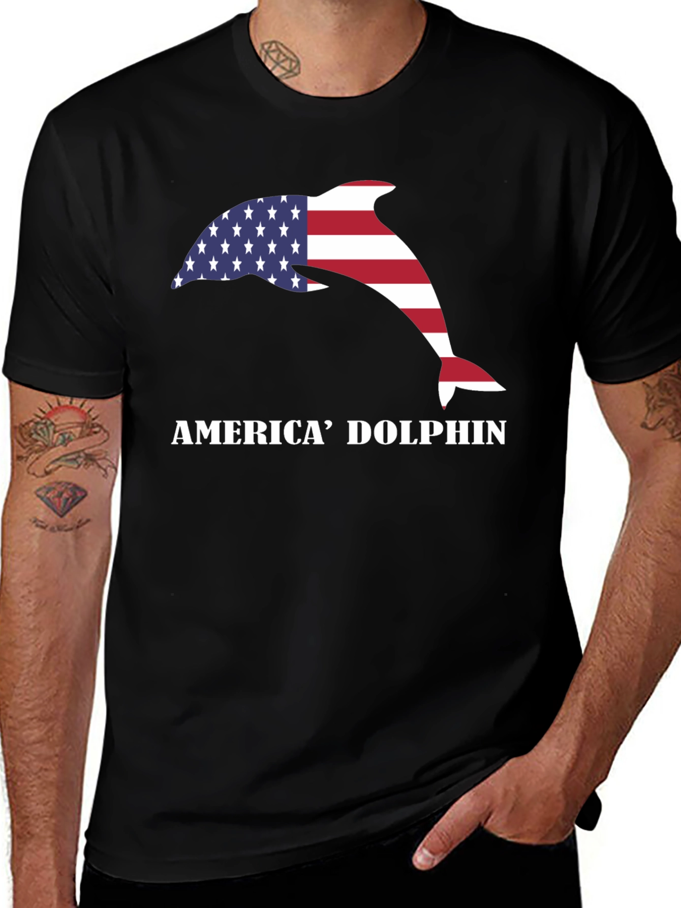 Black America Dolphin Graphic T-Shirt main image