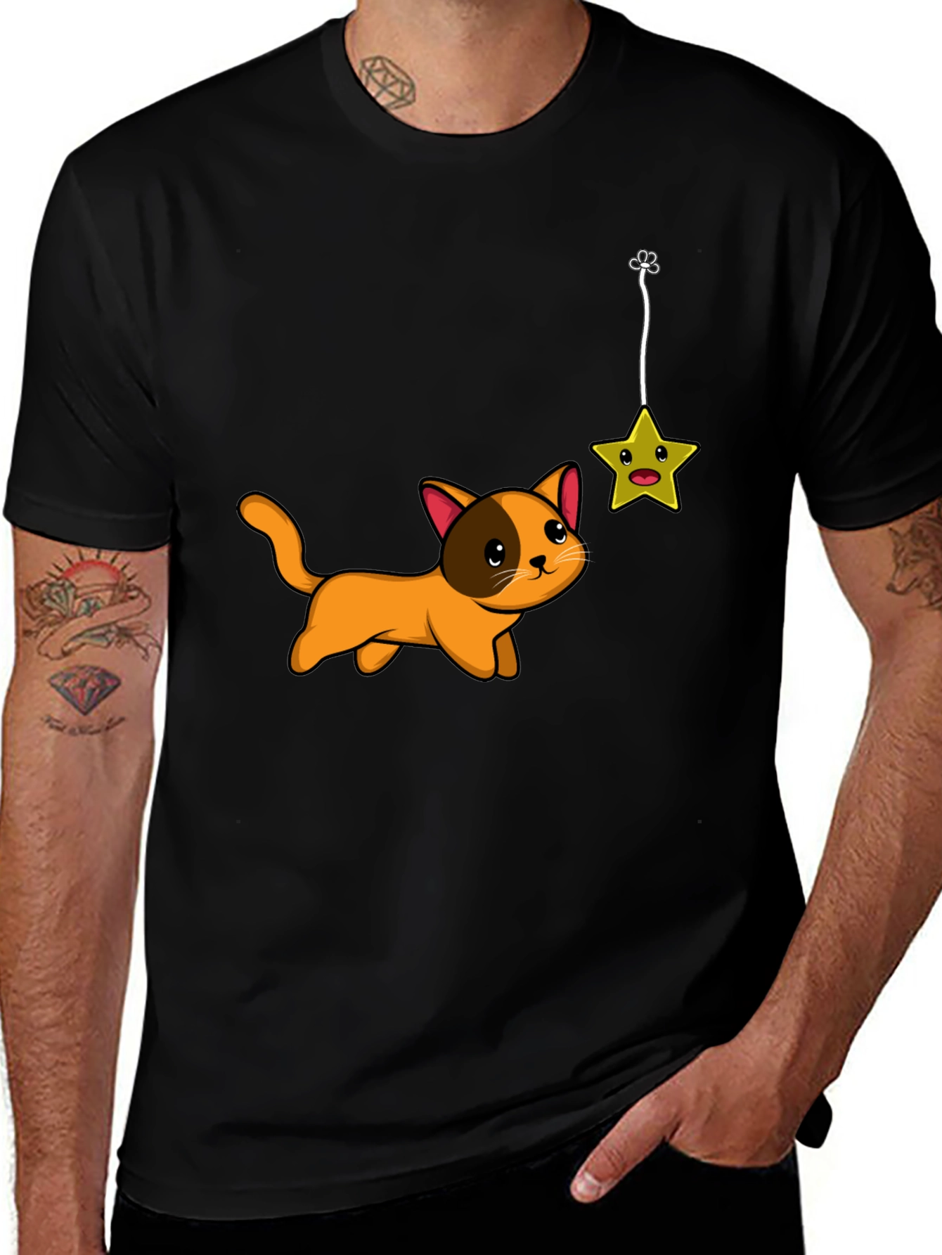 Variant 6 of Cute Cat Chasing Star Graphic Tee