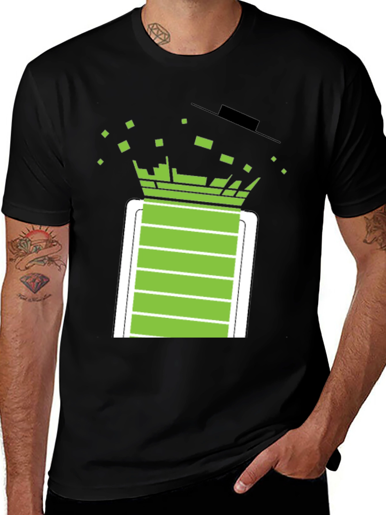 Variant 26 of Pixelated Battery T-Shirt - Black, Graphic Tee