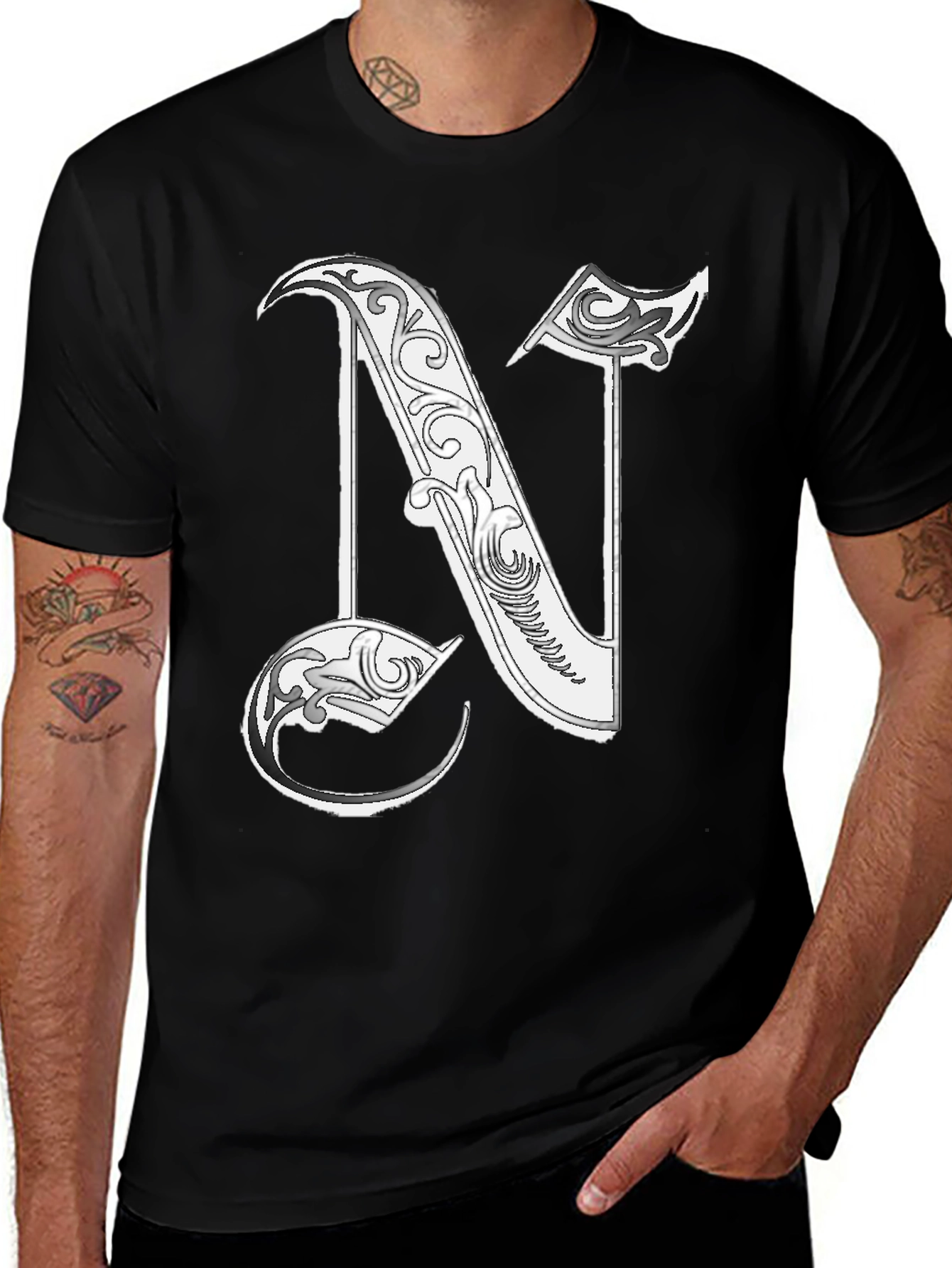Variant 17 of Letter "N" Graphic T-Shirt - Black