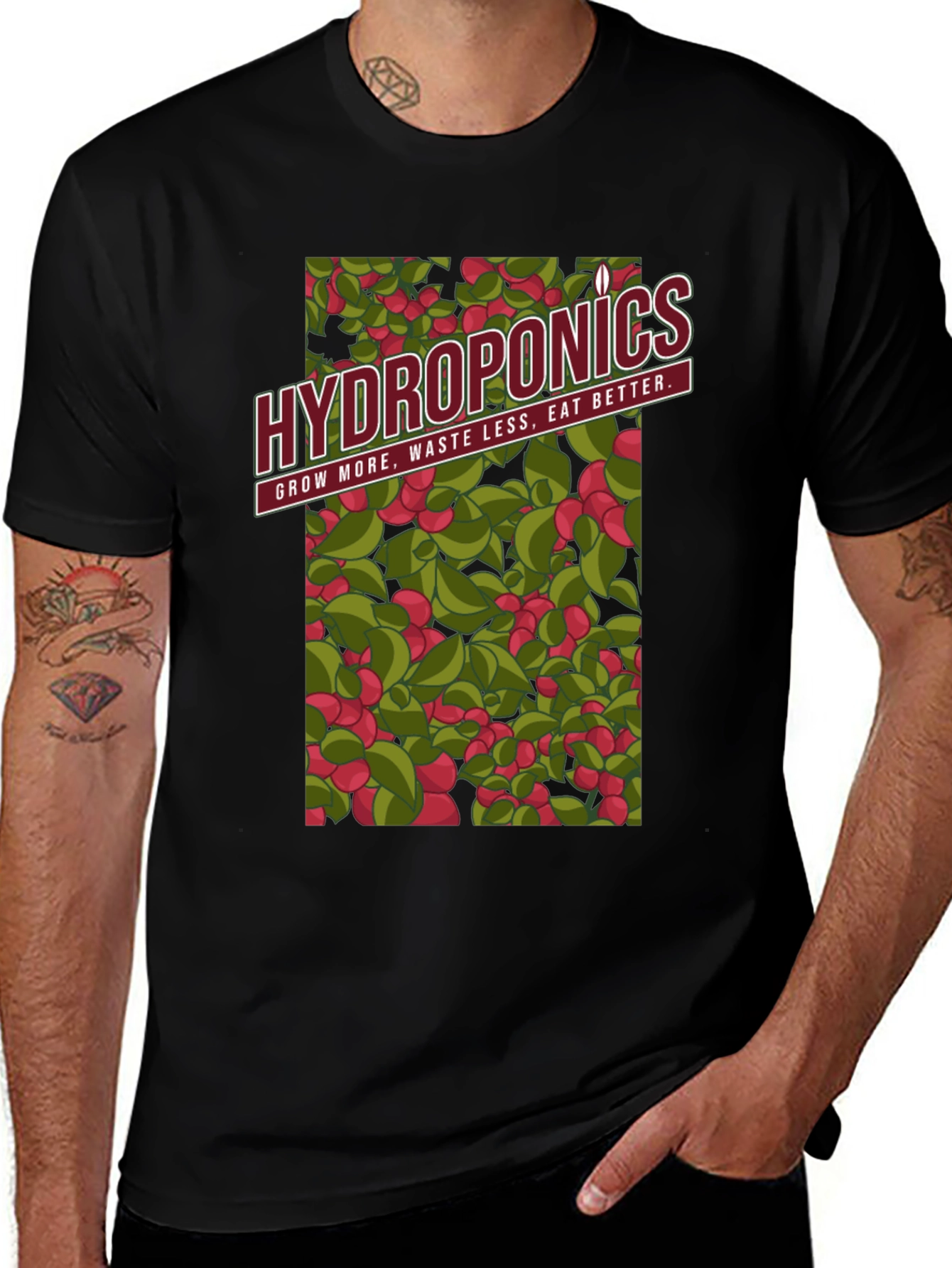 Hydroponics Graphic Print Tee - Black