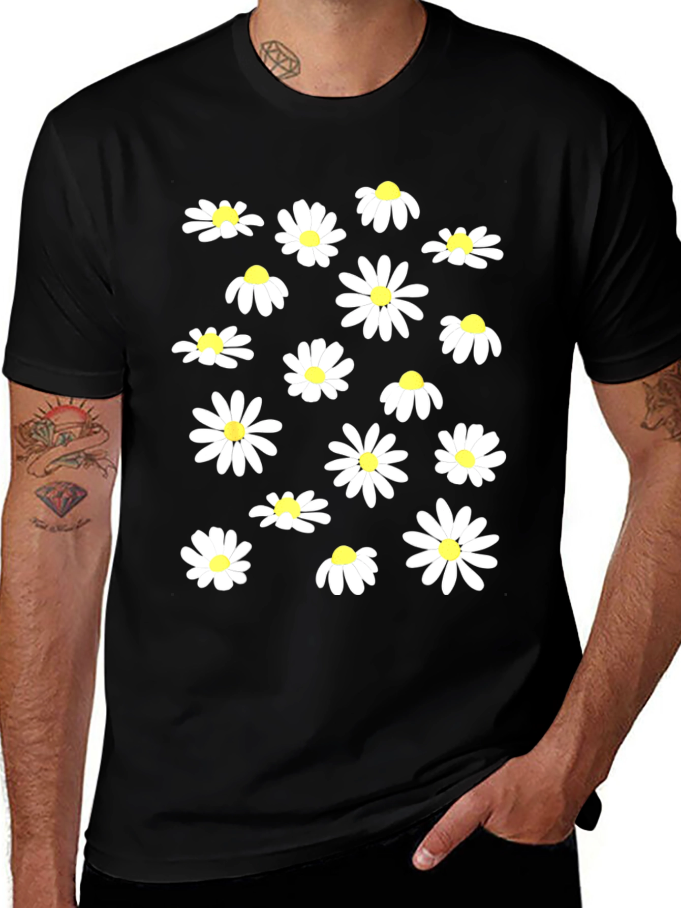 Variant 24 of Daisy Pattern Black T-Shirt for Men