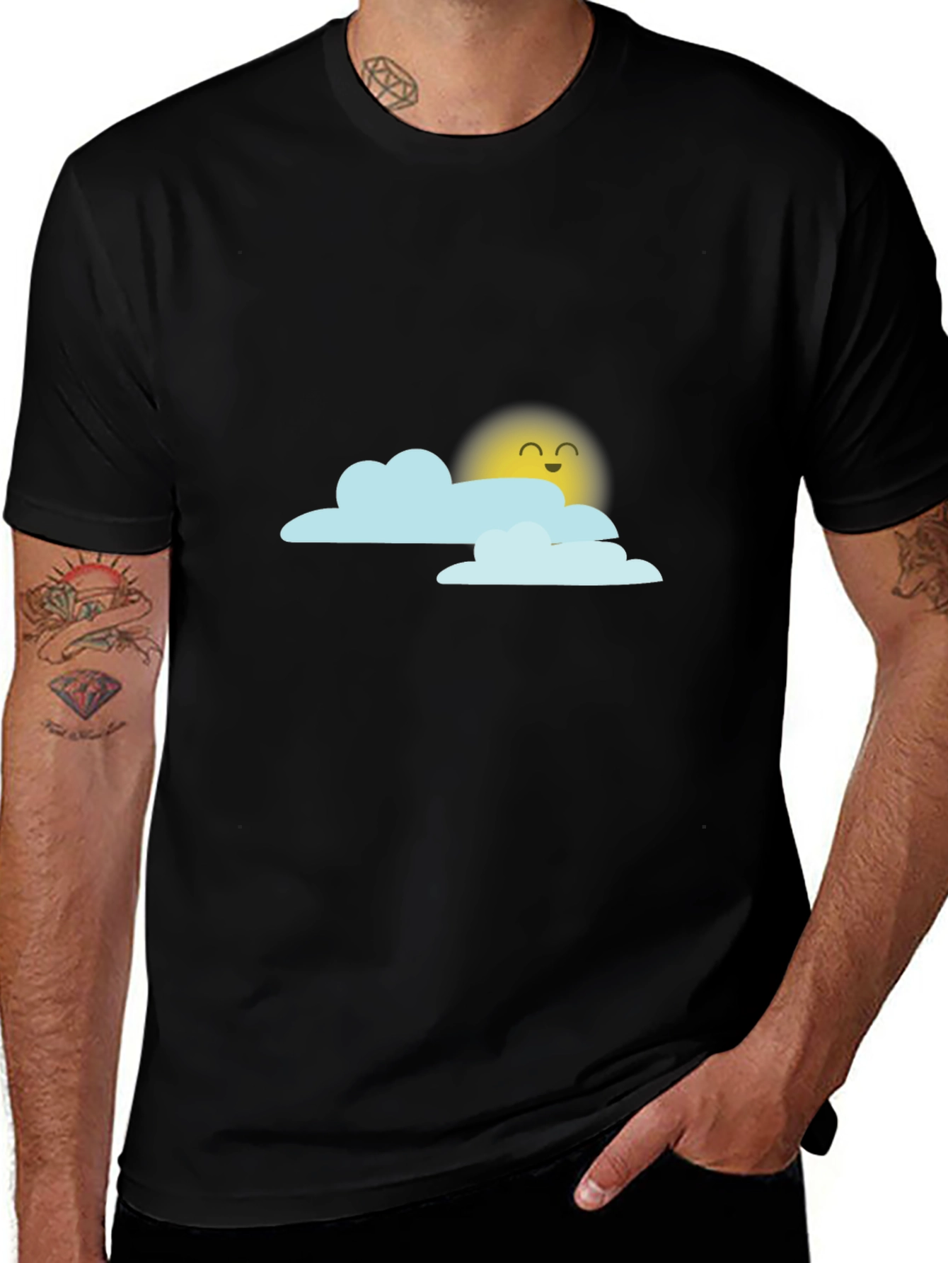 Variant 22 of Smiling Sun & Clouds Graphic Tee - Soft Black Cotton T-Shirt