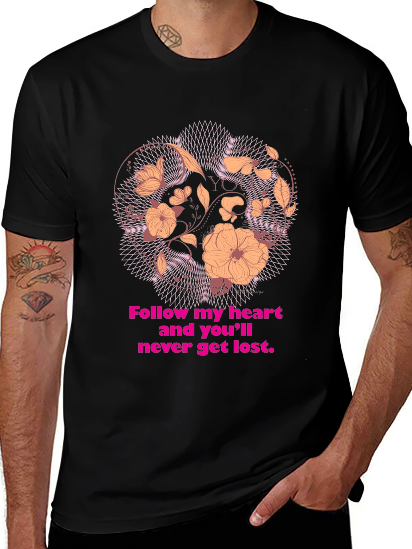 Variant 16 of Floral Heart T-Shirt - Follow Your Heart Design