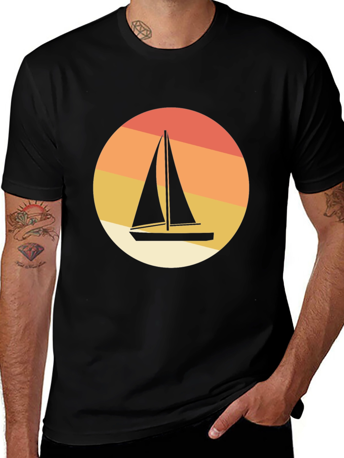 Variant 4 of Sunset Sailboat Graphic Tee - Retro Nautical T-Shirt