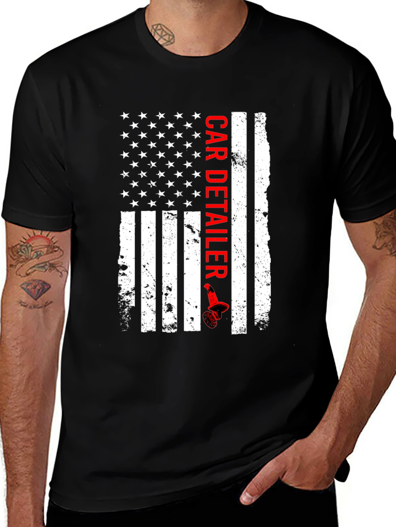 American Flag Car Detailer Graphic T-Shirt