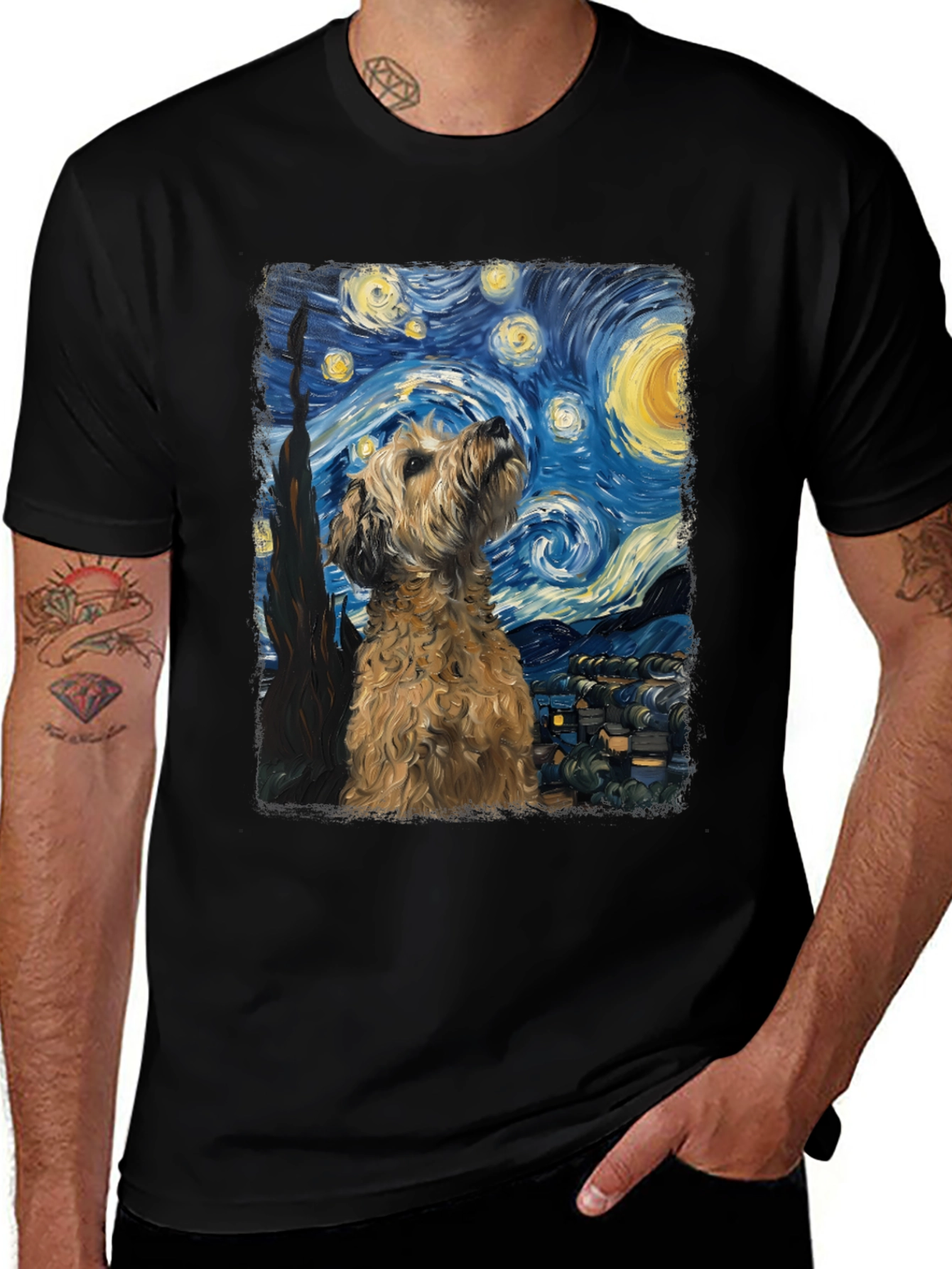 Variant 7 of Starry Night Dog T-Shirt, Art Inspired Tee