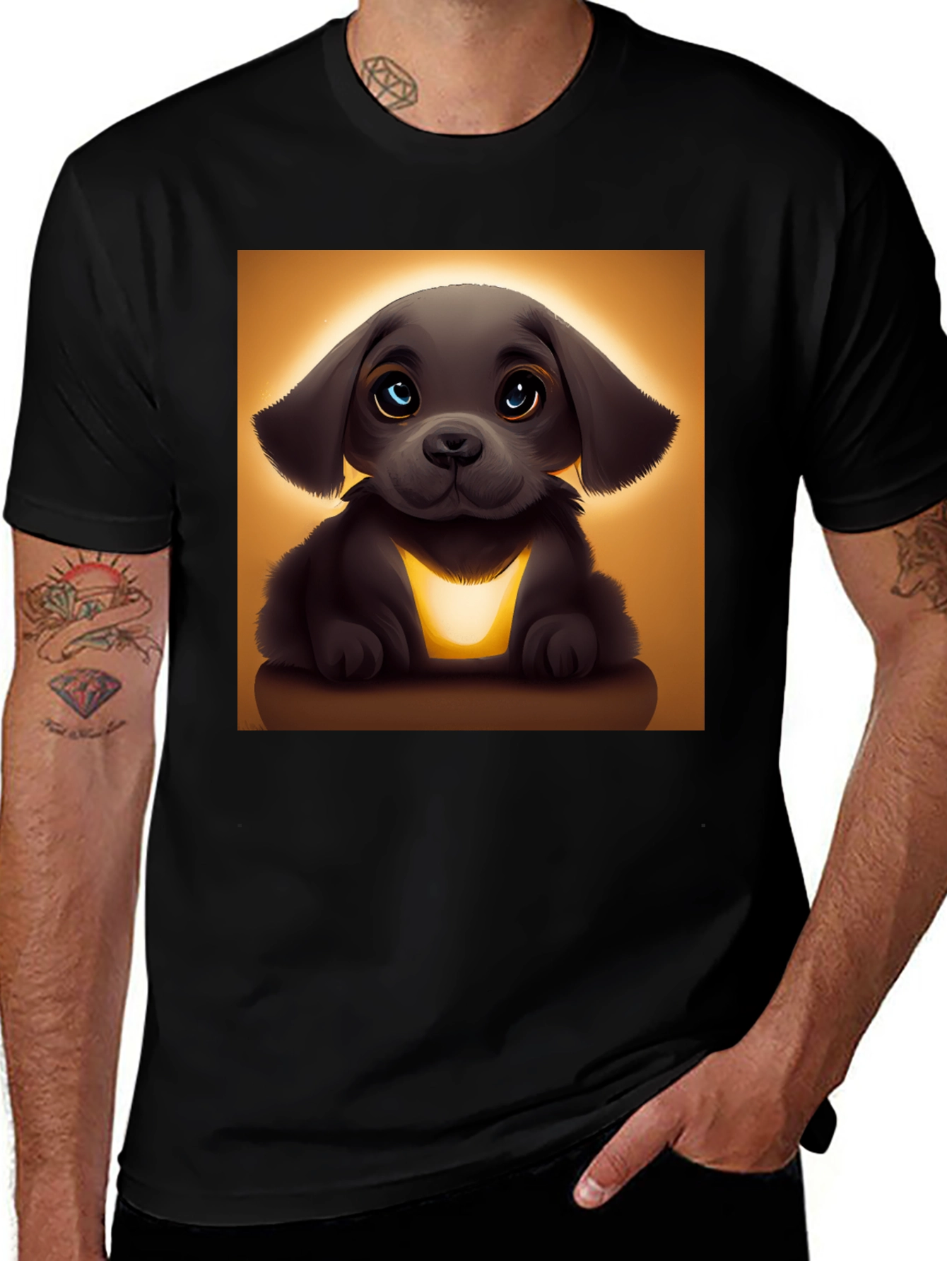 Variant 20 of Cute Cartoon Puppy T-Shirt - Black