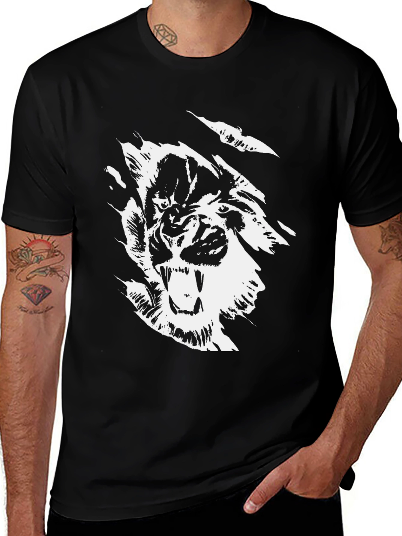 Variant 20 of Black Graphic Tee - Roaring Tiger Design