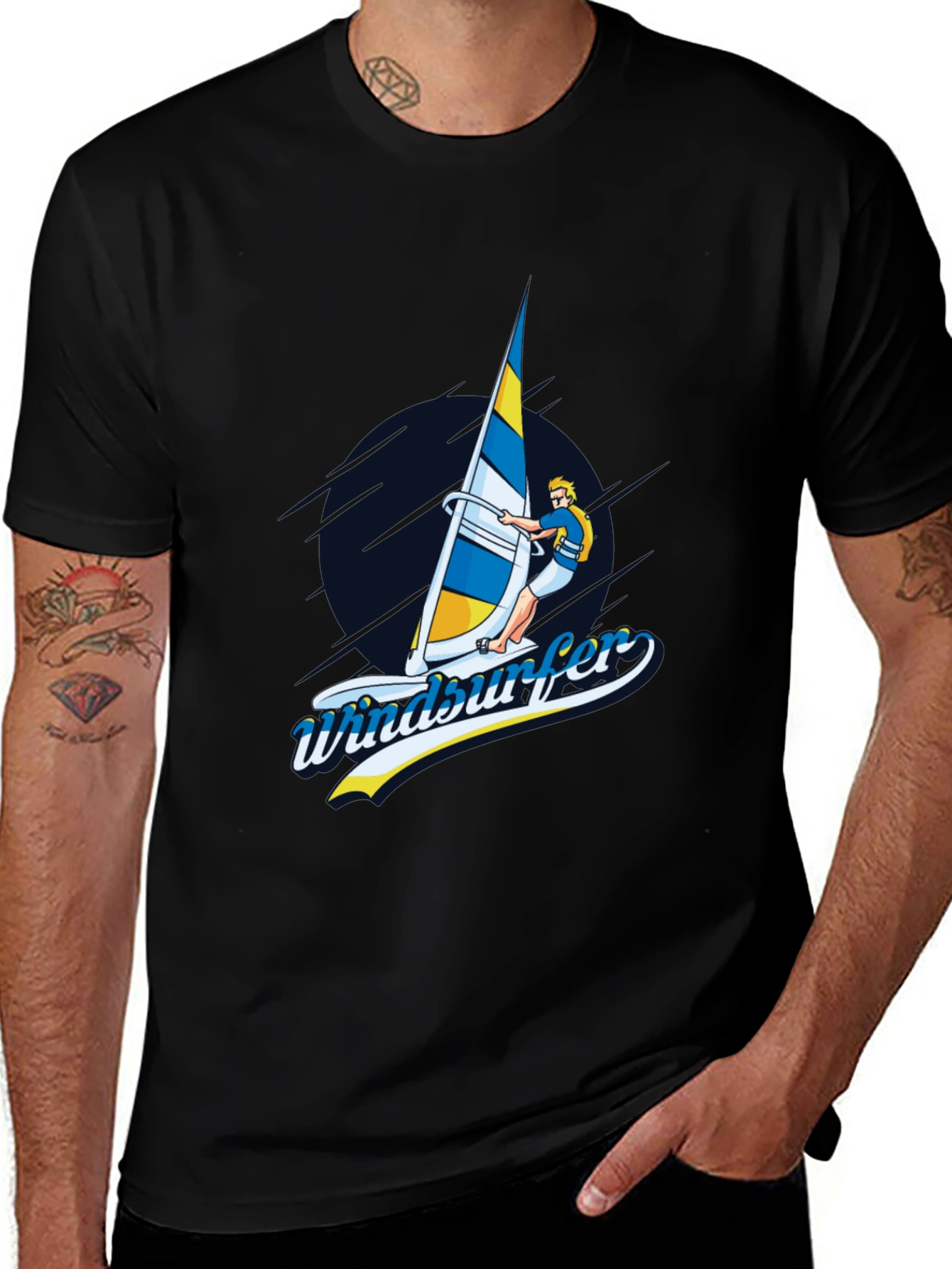 Variant 24 of Windsurfer Graphic T-Shirt, Black Cotton Tee