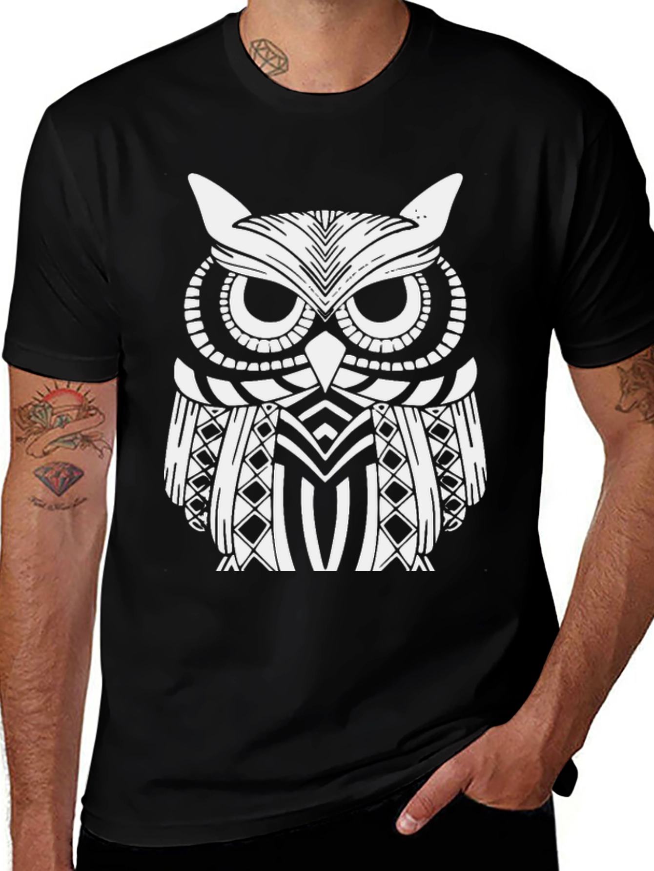 Variant 3 of Owl Graphic Print Black T-Shirt