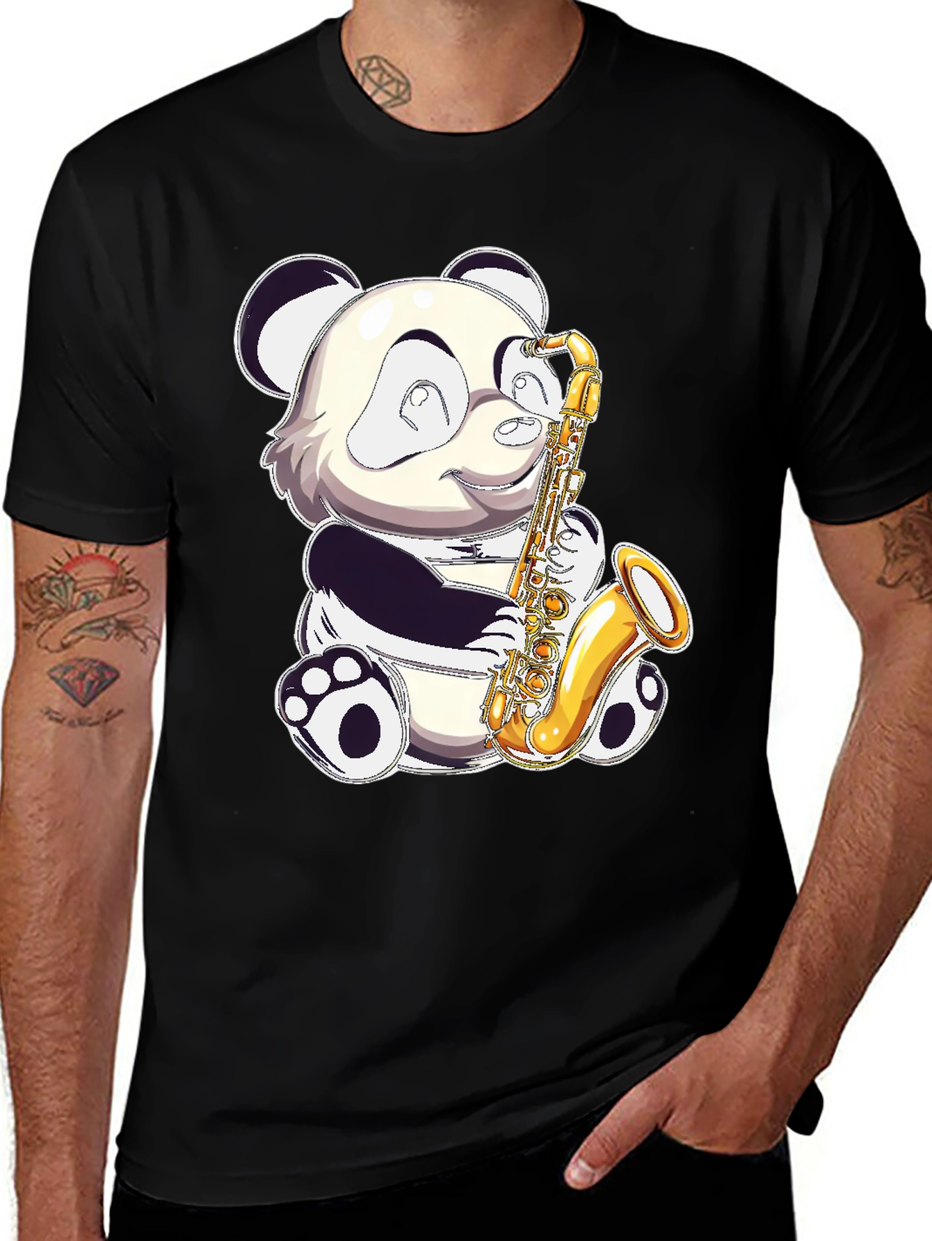 Variant 28 of Panda Saxophone T-Shirt - Cute Cartoon Animal Tee