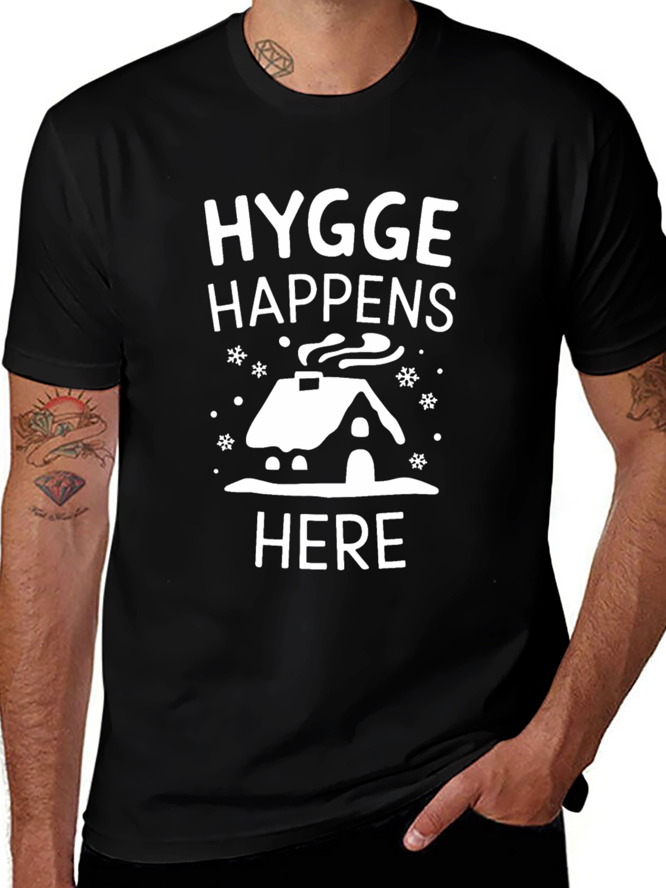 Variant 19 of Hygge Happens Here T-Shirt - Cozy Cabin Winter Tee